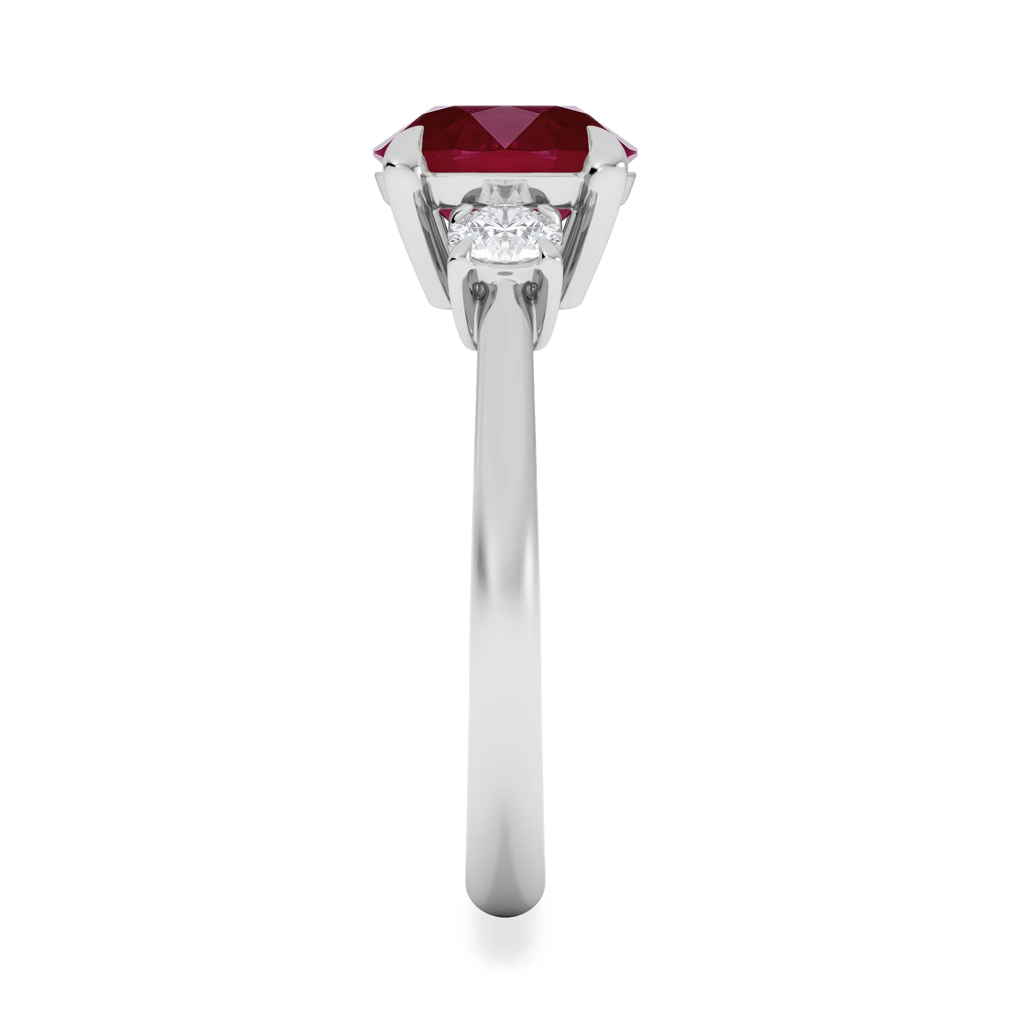 Solene 2.00ct Round Cut Lab Ruby and Lab Diamond 3 Stone Engagement Ring in 18K White Gold - Image 5