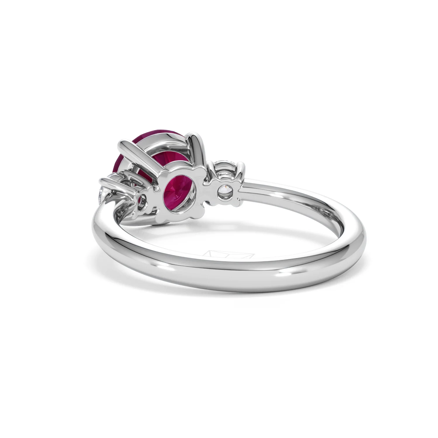 Solene 2.00ct Round Cut Lab Ruby and Lab Diamond 3 Stone Engagement Ring in 18K White Gold - Image 55