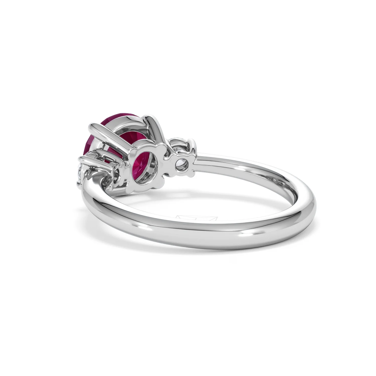 Solene 2.00ct Round Cut Lab Ruby and Lab Diamond 3 Stone Engagement Ring in 18K White Gold - Image 57