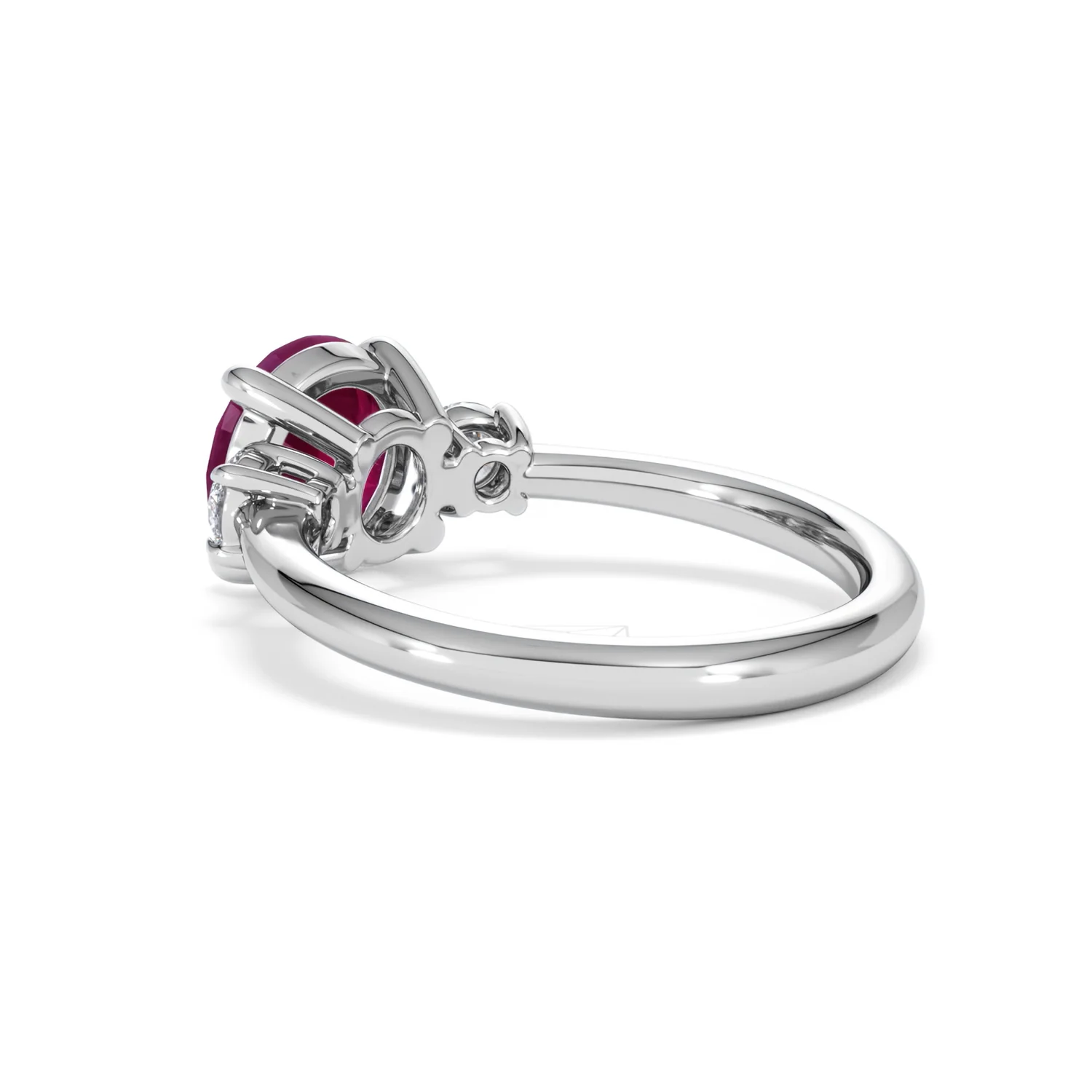 Solene 2.00ct Round Cut Lab Ruby and Lab Diamond 3 Stone Engagement Ring in 18K White Gold - Image 59