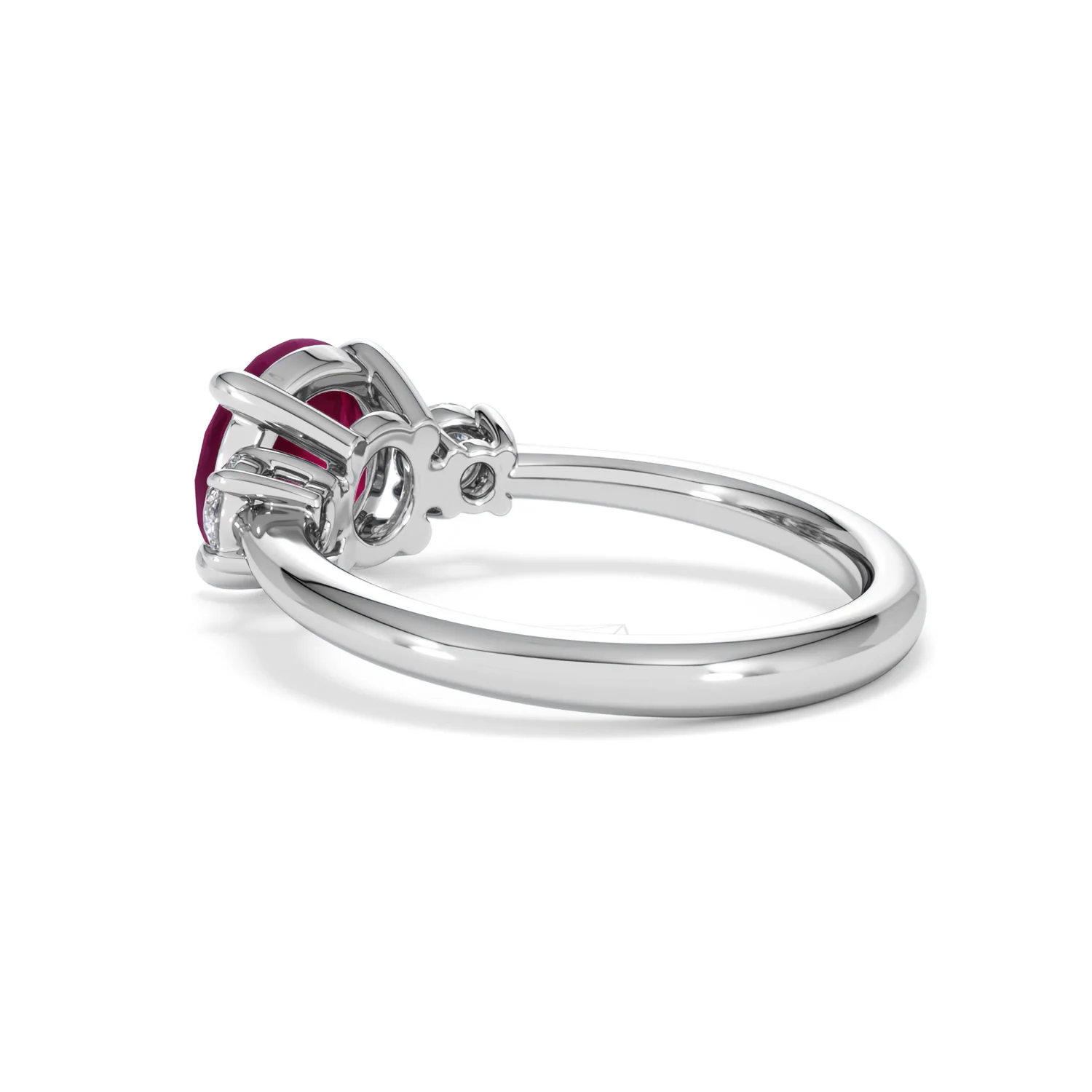 Solene 2.00ct Round Cut Lab Ruby and Lab Diamond 3 Stone Engagement Ring in 18K White Gold - Image 60