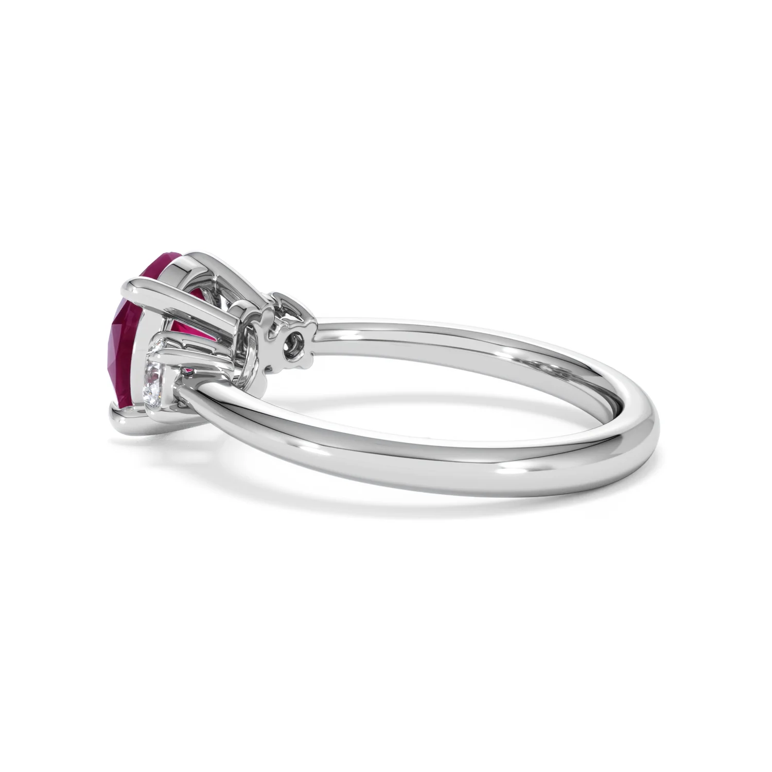 Solene 2.00ct Round Cut Lab Ruby and Lab Diamond 3 Stone Engagement Ring in 18K White Gold - Image 64