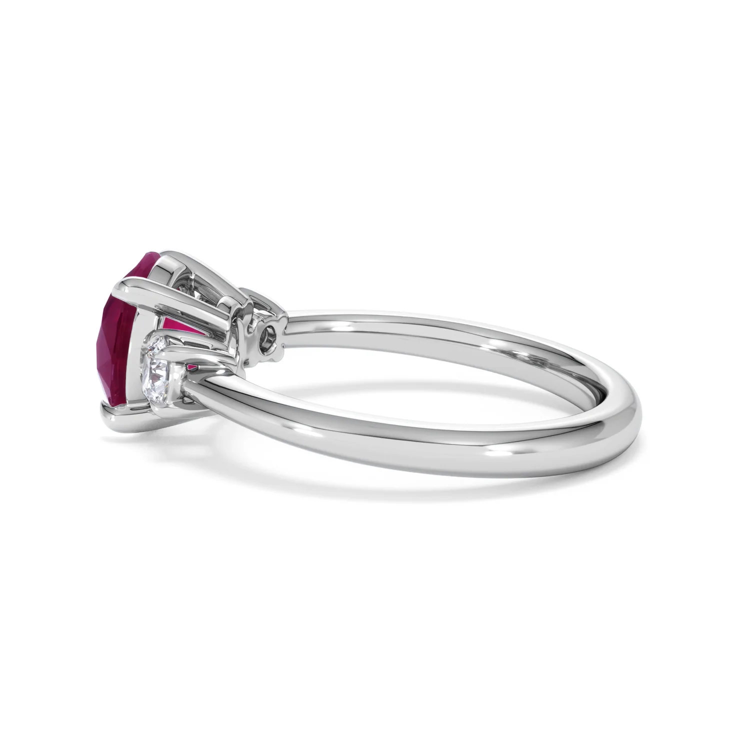 Solene 2.00ct Round Cut Lab Ruby and Lab Diamond 3 Stone Engagement Ring in 18K White Gold - Image 66