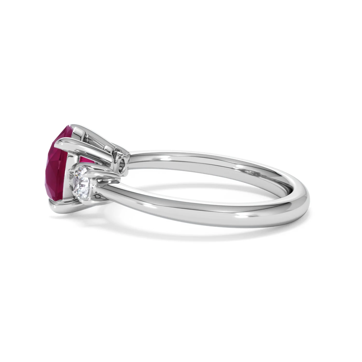 Solene 2.00ct Round Cut Lab Ruby and Lab Diamond 3 Stone Engagement Ring in 18K White Gold - Image 68