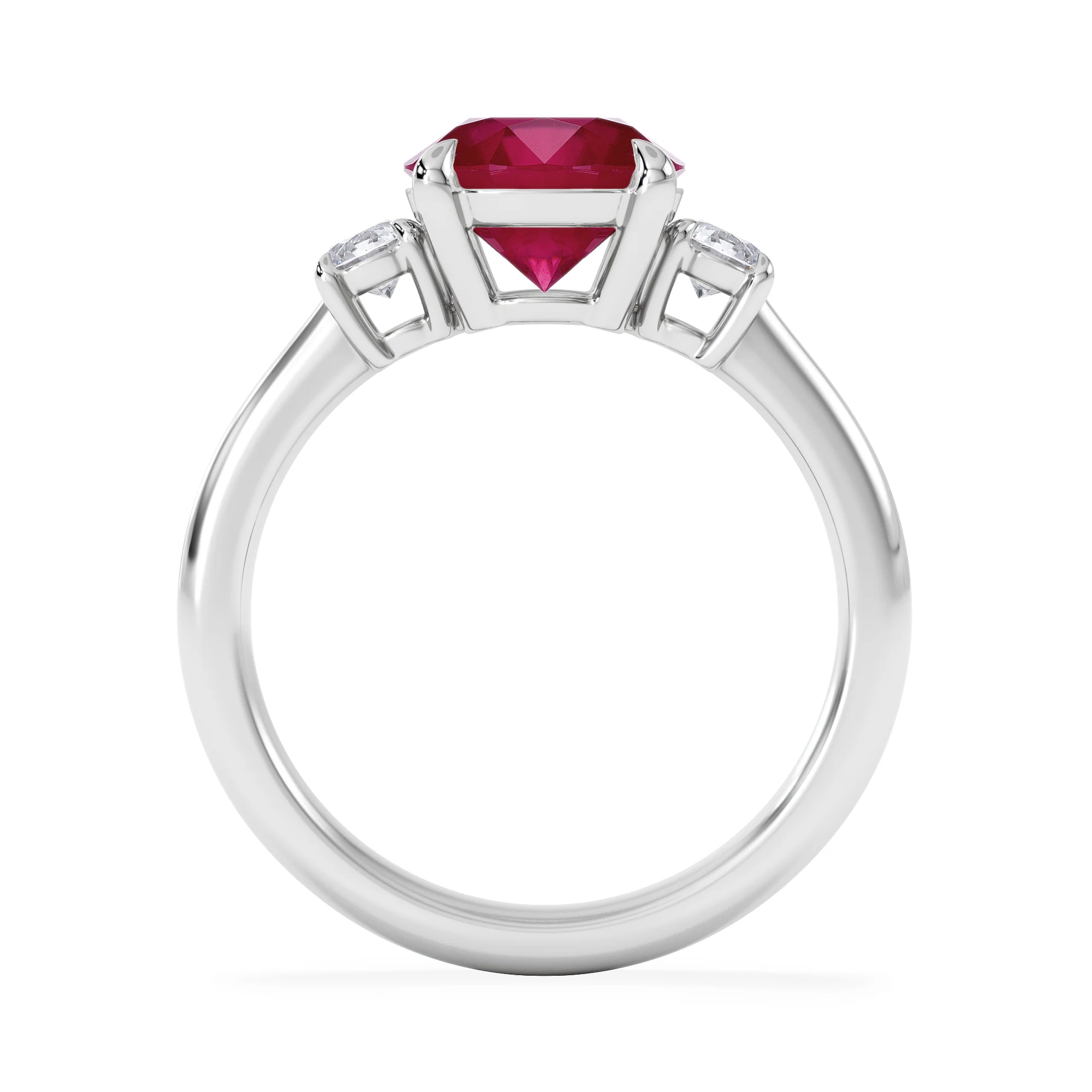 Solene 2.00ct Round Cut Lab Ruby and Lab Diamond 3 Stone Engagement Ring in 18K White Gold - Image 7