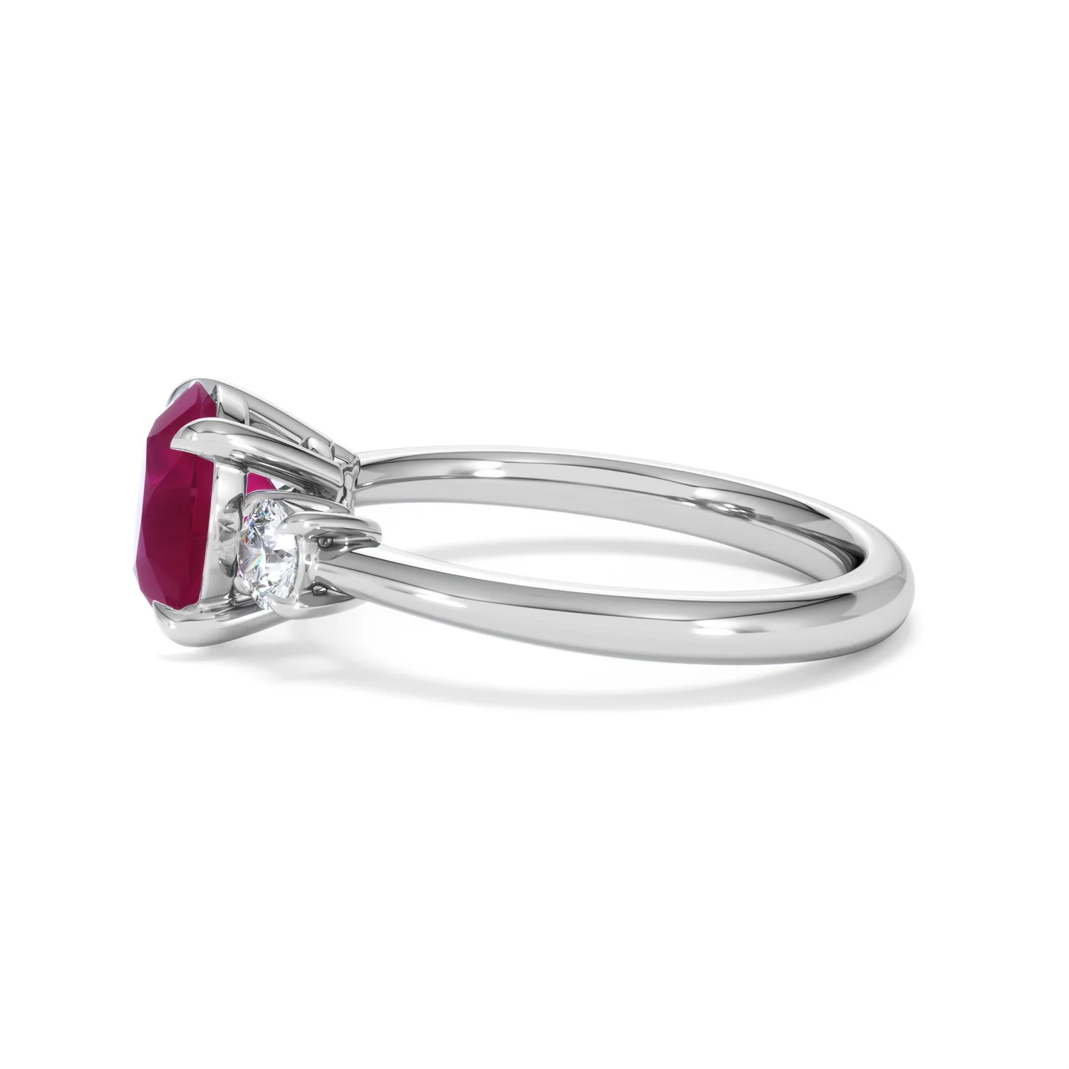 Solene 2.00ct Round Cut Lab Ruby and Lab Diamond 3 Stone Engagement Ring in 18K White Gold - Image 70