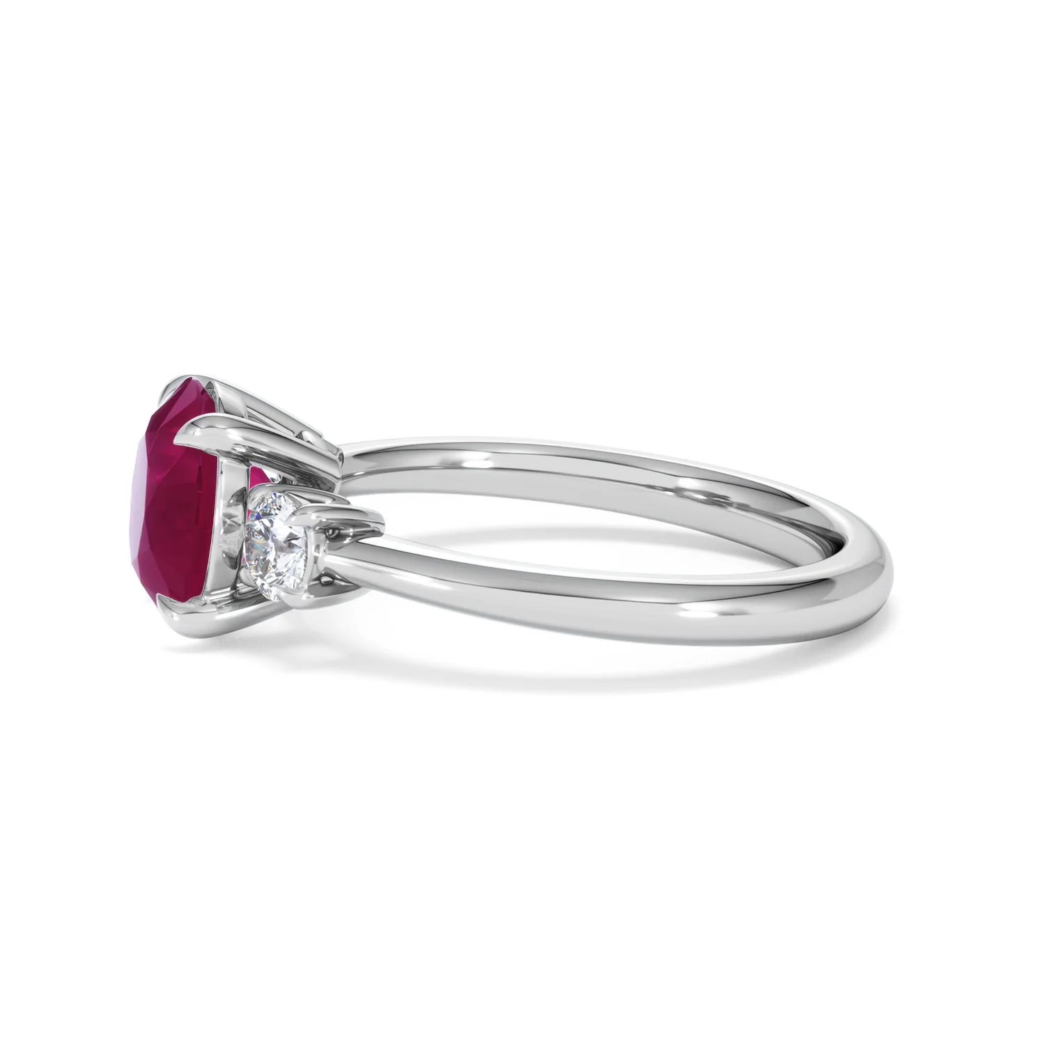 Solene 2.00ct Round Cut Lab Ruby and Lab Diamond 3 Stone Engagement Ring in 18K White Gold - Image 71