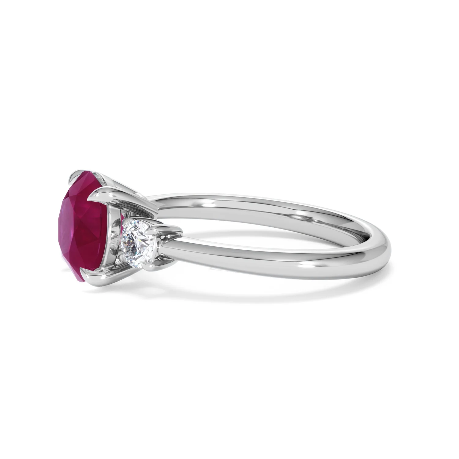 Solene 2.00ct Round Cut Lab Ruby and Lab Diamond 3 Stone Engagement Ring in 18K White Gold - Image 73