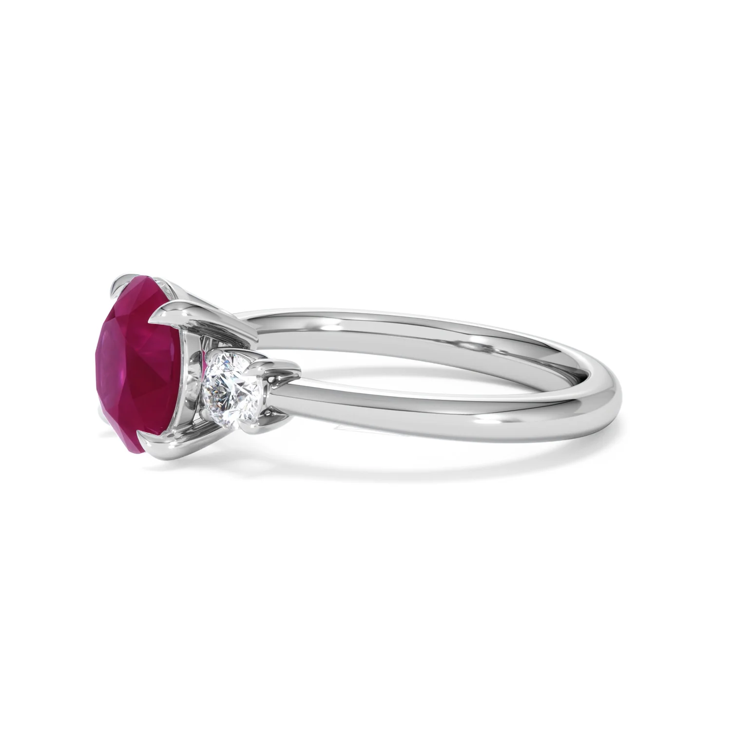 Solene 2.00ct Round Cut Lab Ruby and Lab Diamond 3 Stone Engagement Ring in 18K White Gold - Image 74