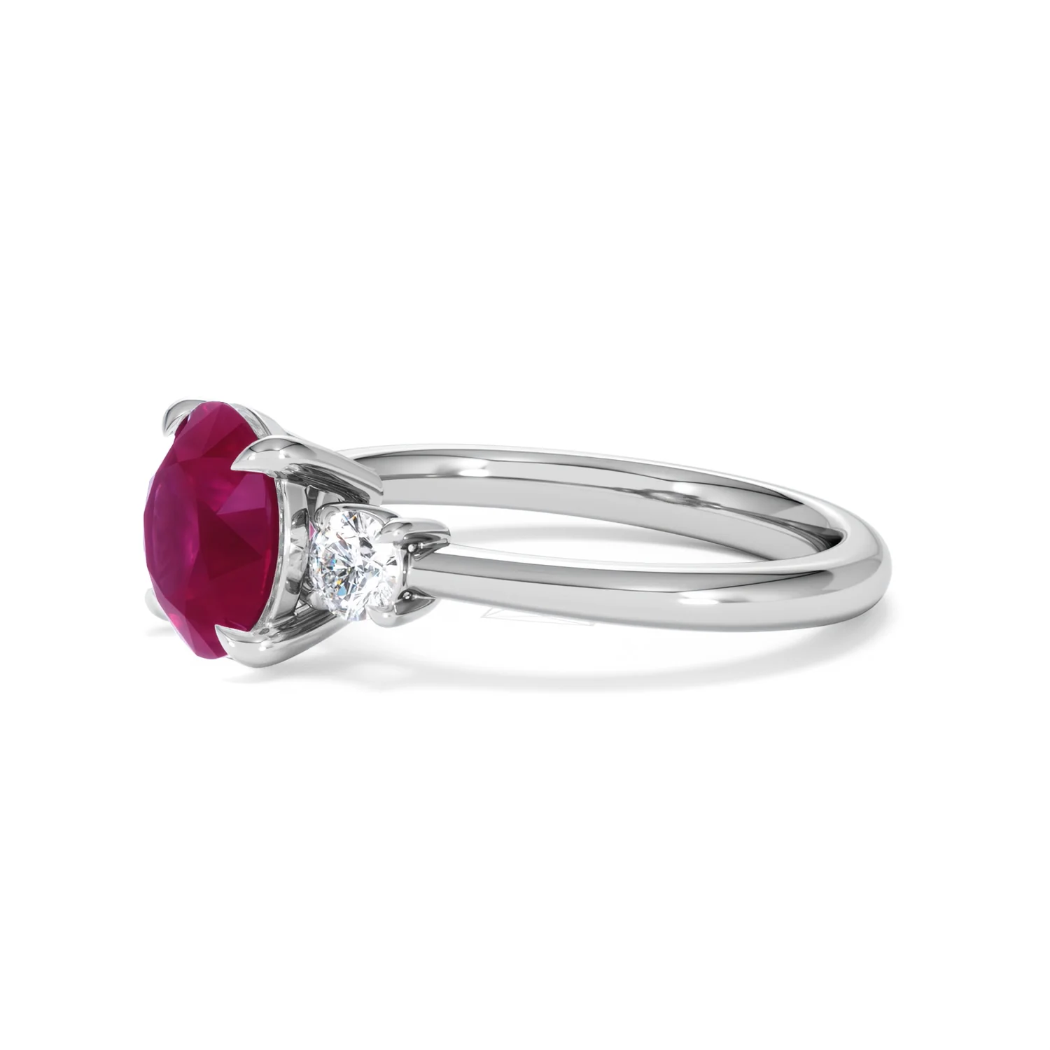 Solene 2.00ct Round Cut Lab Ruby and Lab Diamond 3 Stone Engagement Ring in 18K White Gold - Image 75