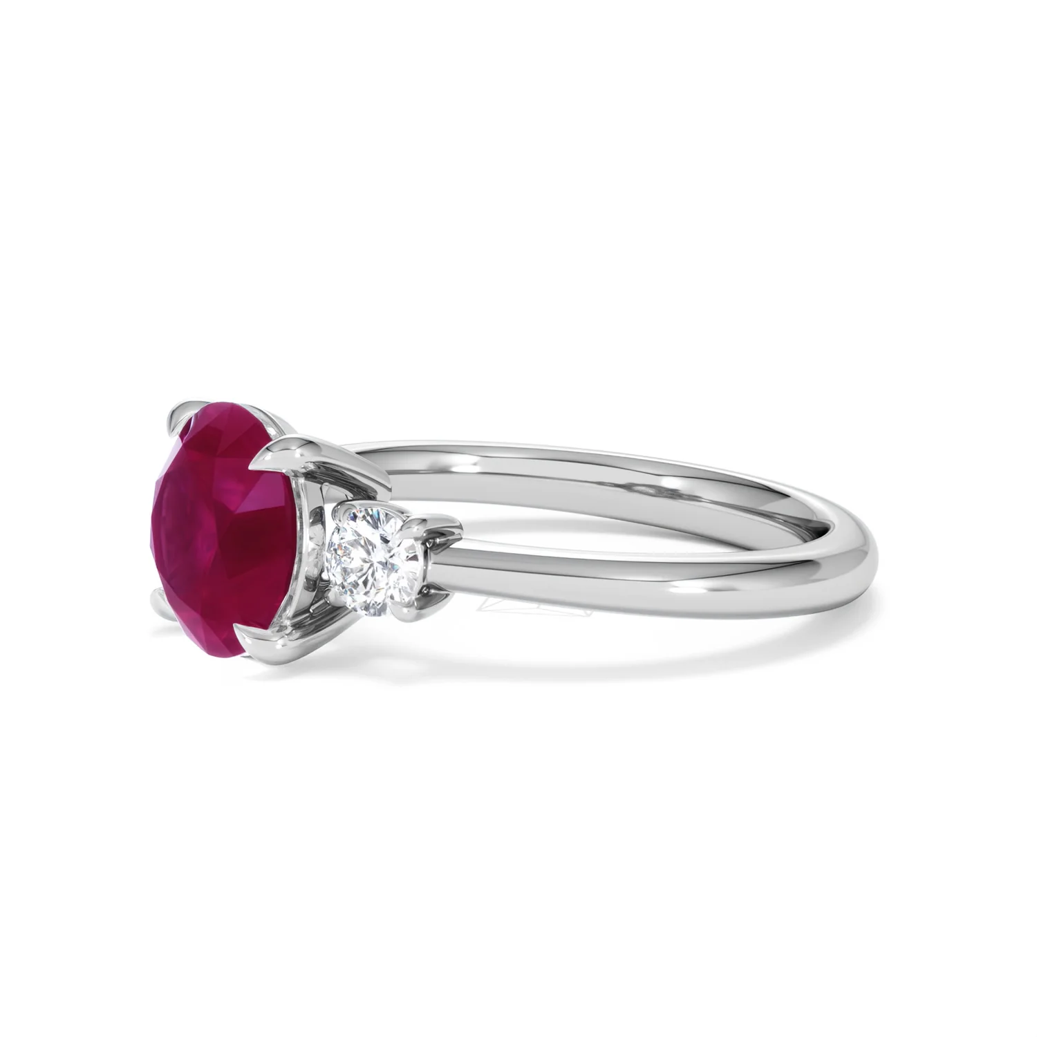Solene 2.00ct Round Cut Lab Ruby and Lab Diamond 3 Stone Engagement Ring in 18K White Gold - Image 76