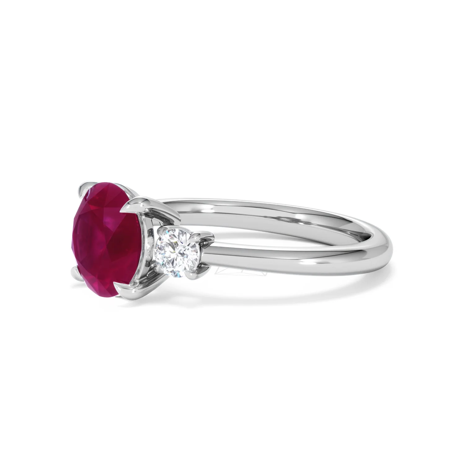 Solene 2.00ct Round Cut Lab Ruby and Lab Diamond 3 Stone Engagement Ring in 18K White Gold - Image 77