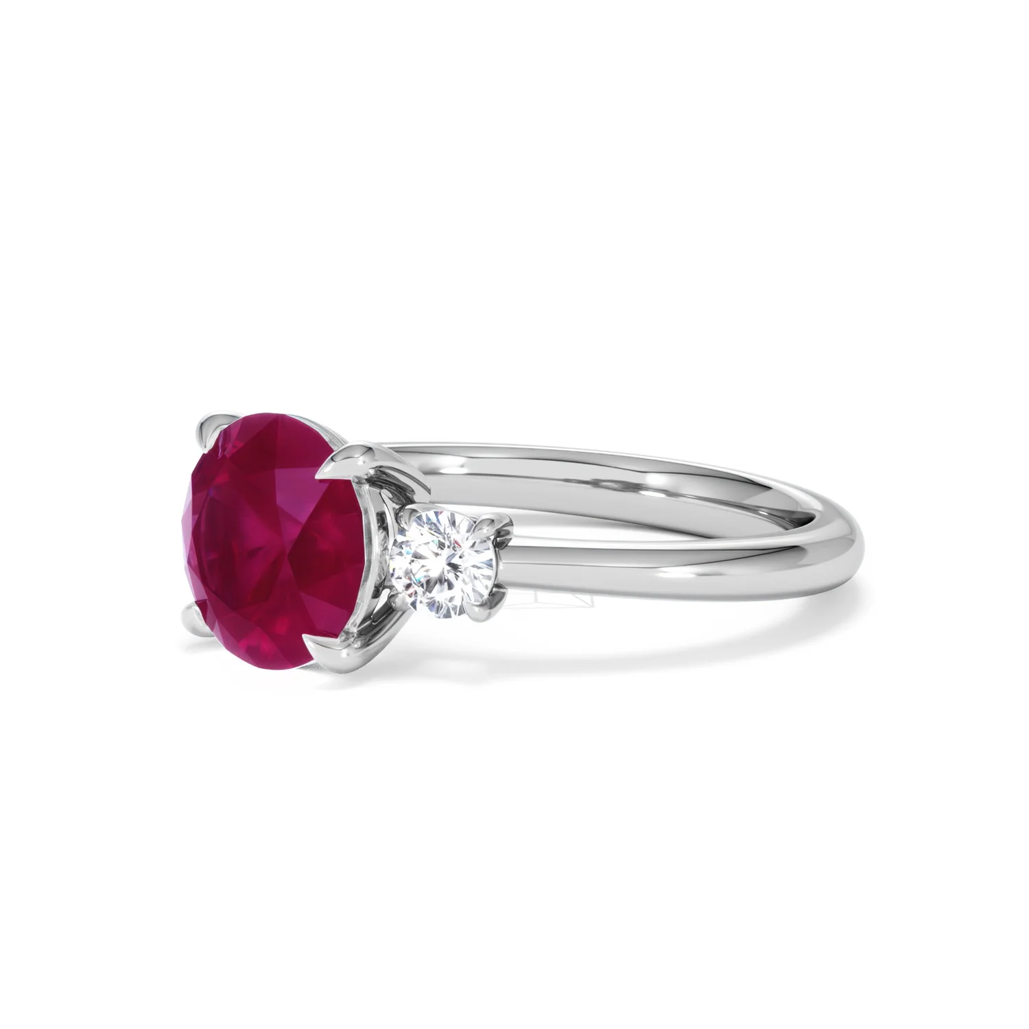 Solene 2.00ct Round Cut Lab Ruby and Lab Diamond 3 Stone Engagement Ring in 18K White Gold - Image 79