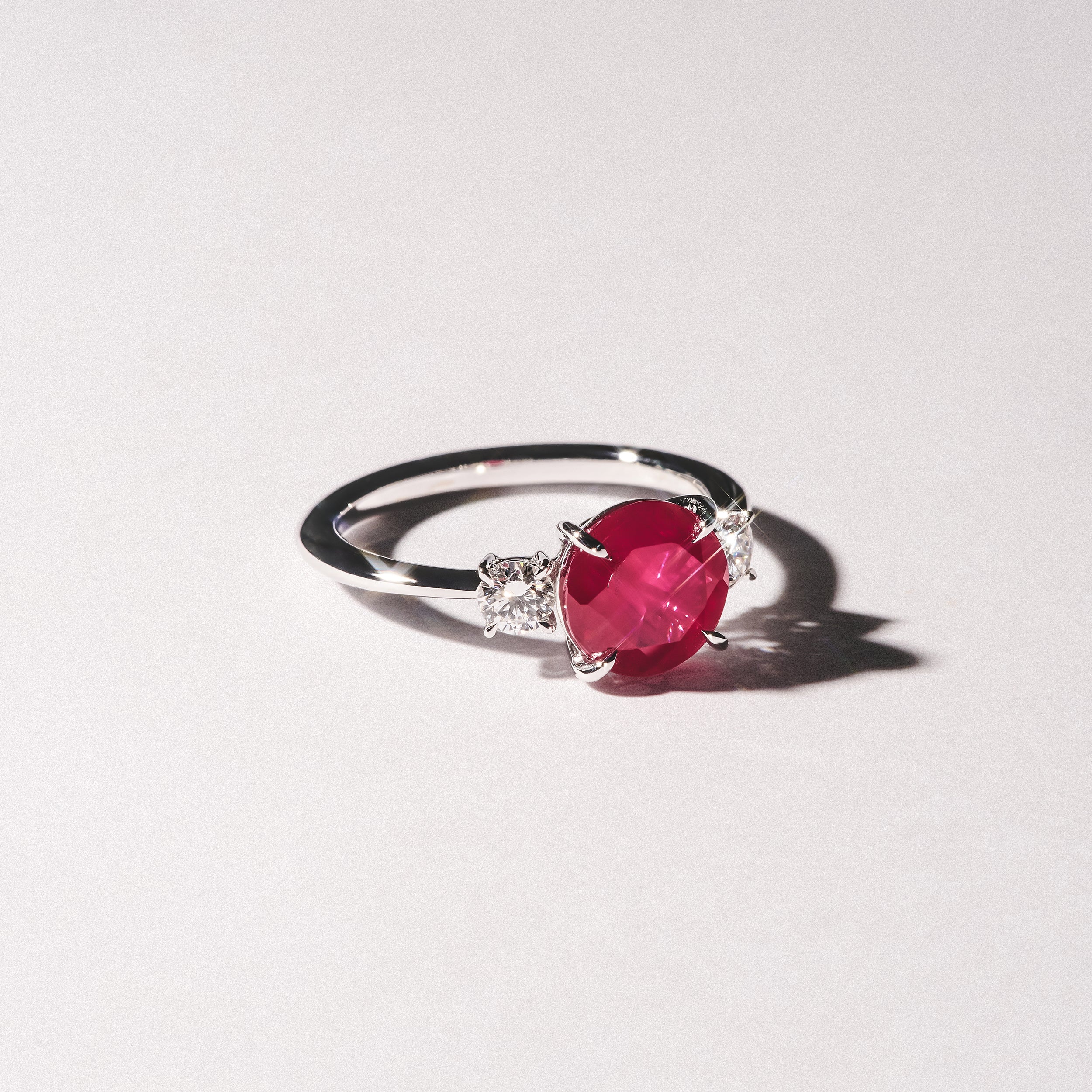 Solene 2.00ct Round Cut Lab Ruby and Lab Diamond 3 Stone Engagement Ring in 18K White Gold - Image 8