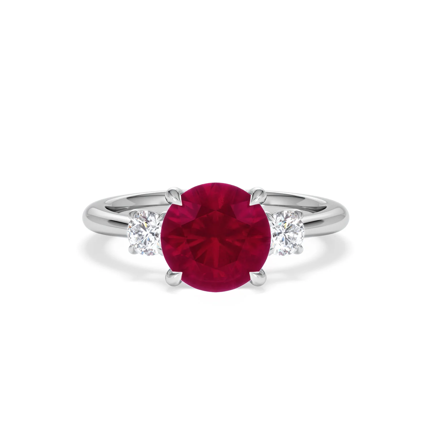 Solene 2.00ct Round Cut Lab Ruby and Lab Diamond 3 Stone Engagement Ring in 18K White Gold - Image 9