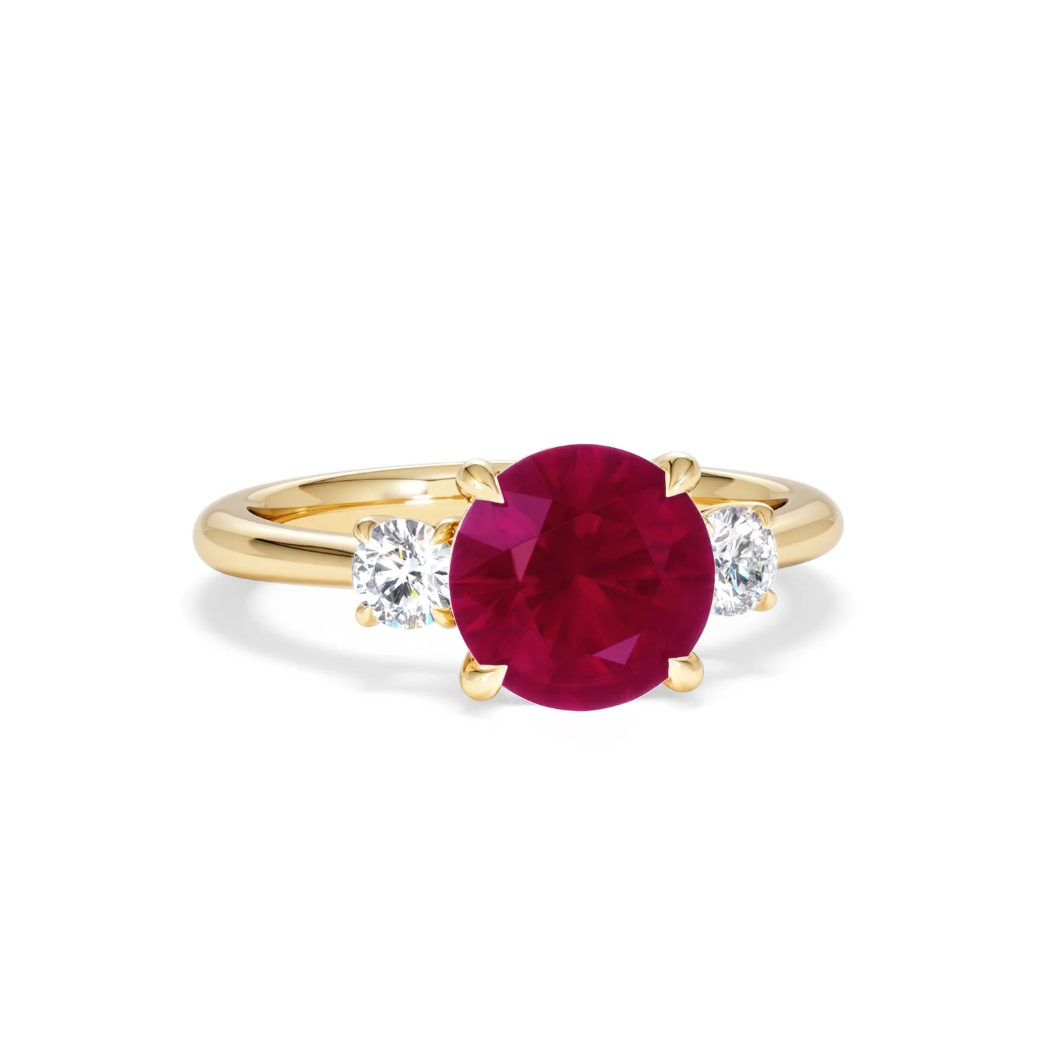 Solene 2.00ct Round Cut Lab Ruby and Lab Diamond 3 Stone Engagement Ring in 18K Yellow Gold - Image 11