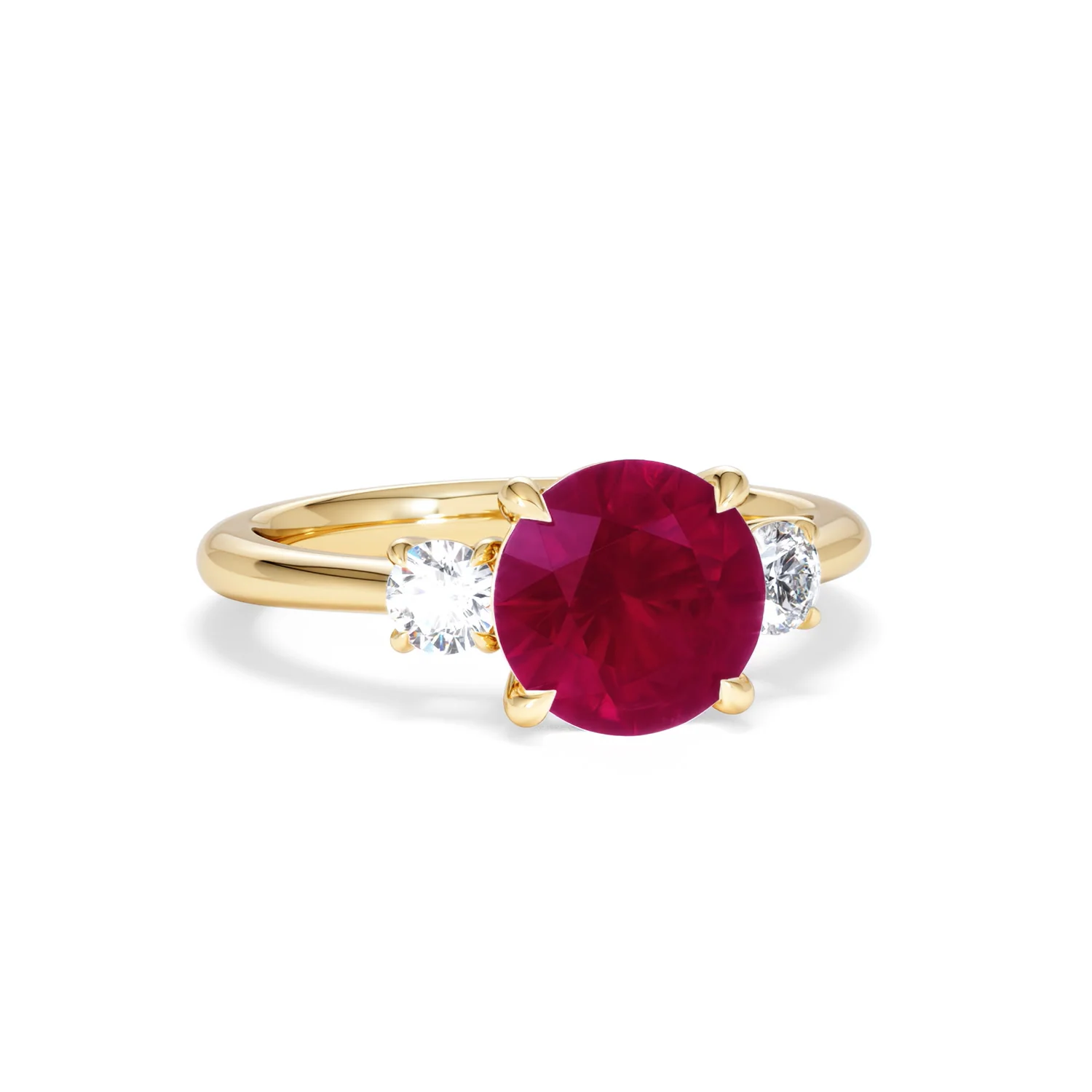 Solene 2.00ct Round Cut Lab Ruby and Lab Diamond 3 Stone Engagement Ring in 18K Yellow Gold - Image 12