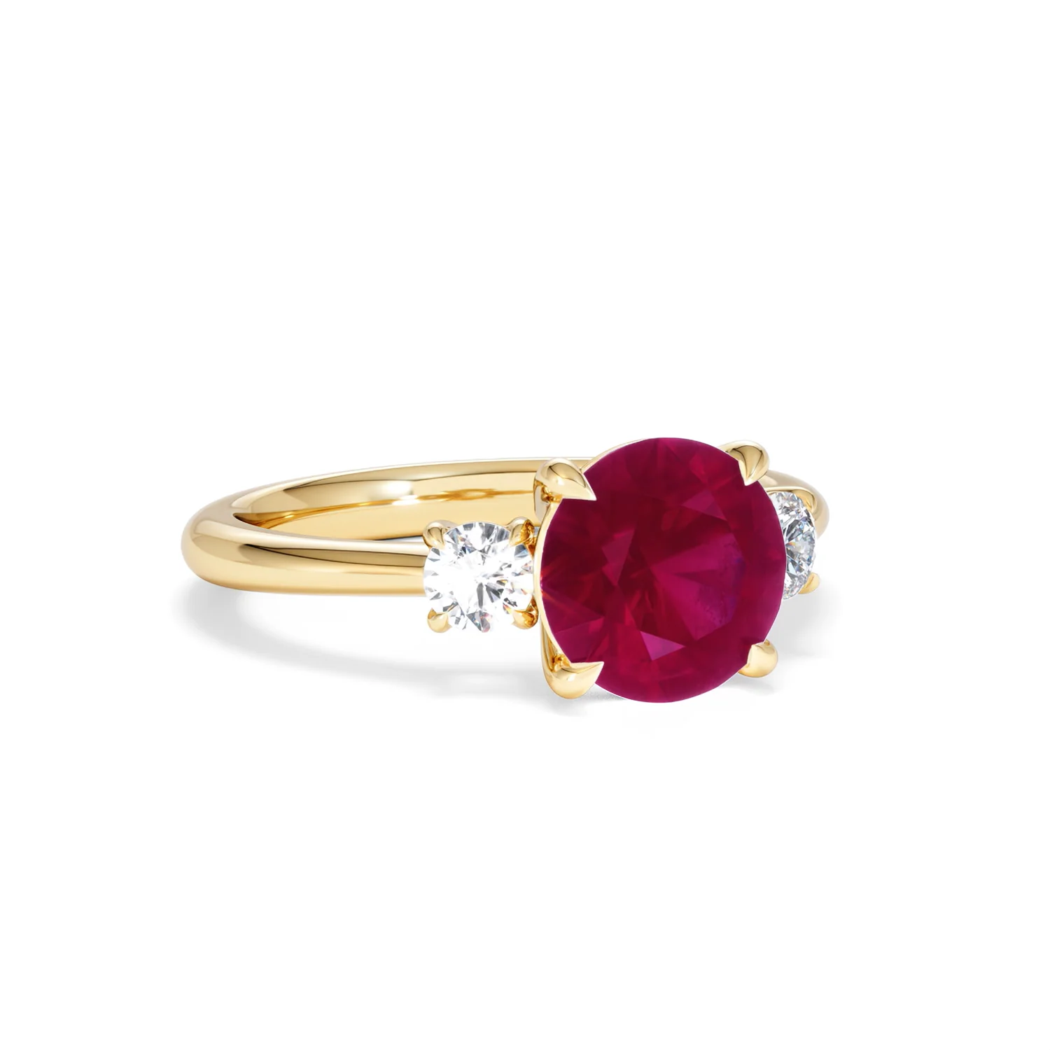 Solene 2.00ct Round Cut Lab Ruby and Lab Diamond 3 Stone Engagement Ring in 18K Yellow Gold - Image 14