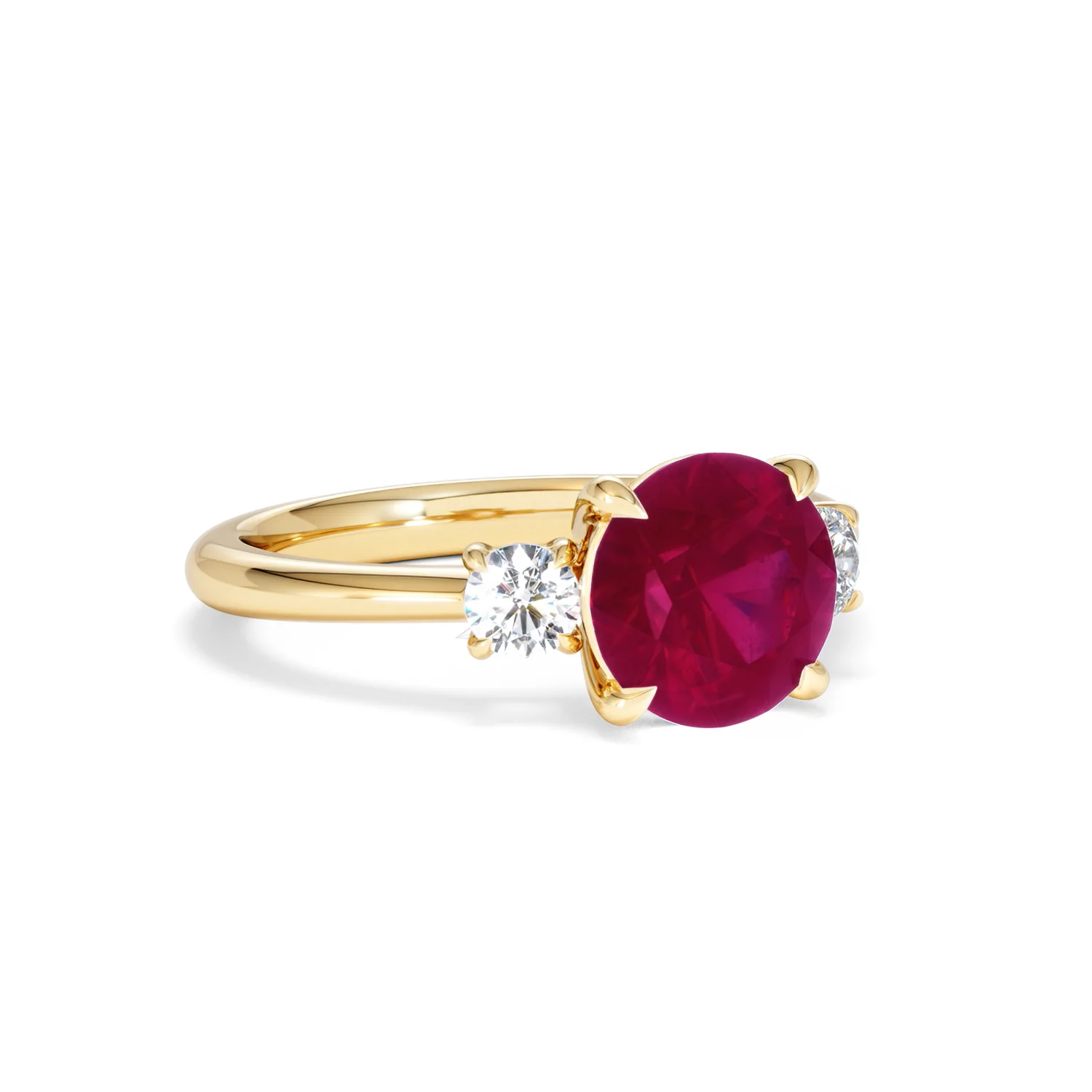 Solene 2.00ct Round Cut Lab Ruby and Lab Diamond 3 Stone Engagement Ring in 18K Yellow Gold - Image 15