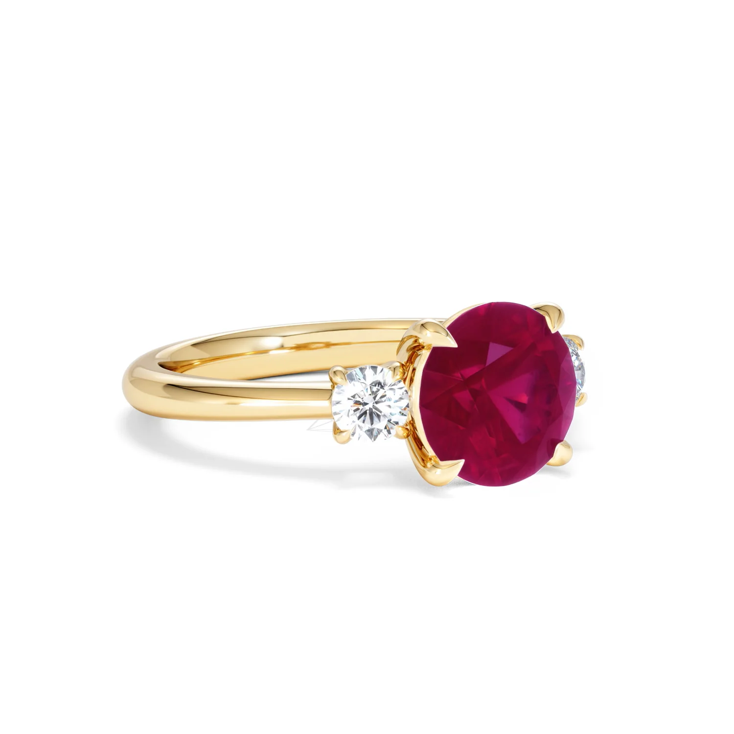 Solene 2.00ct Round Cut Lab Ruby and Lab Diamond 3 Stone Engagement Ring in 18K Yellow Gold - Image 16
