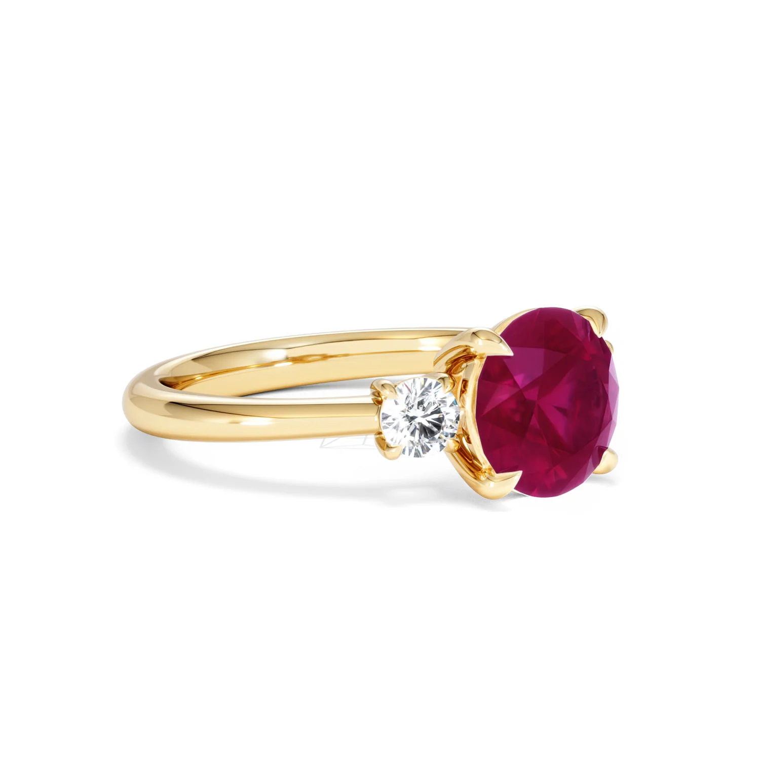 Solene 2.00ct Round Cut Lab Ruby and Lab Diamond 3 Stone Engagement Ring in 18K Yellow Gold - Image 18
