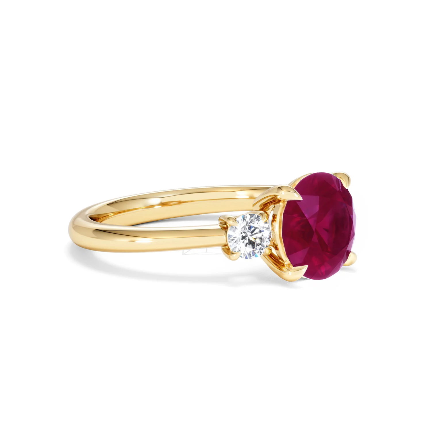 Solene 2.00ct Round Cut Lab Ruby and Lab Diamond 3 Stone Engagement Ring in 18K Yellow Gold - Image 19