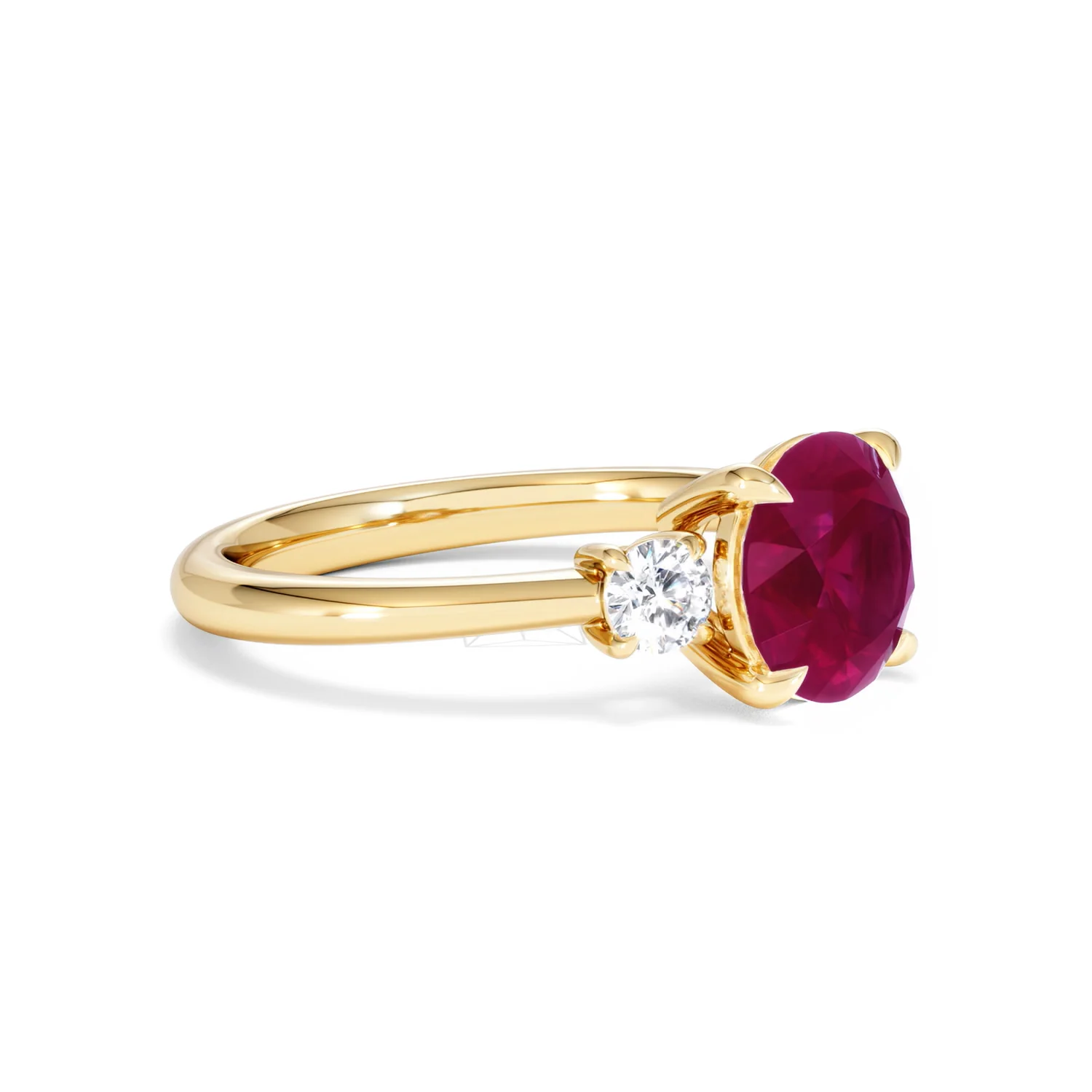 Solene 2.00ct Round Cut Lab Ruby and Lab Diamond 3 Stone Engagement Ring in 18K Yellow Gold - Image 20