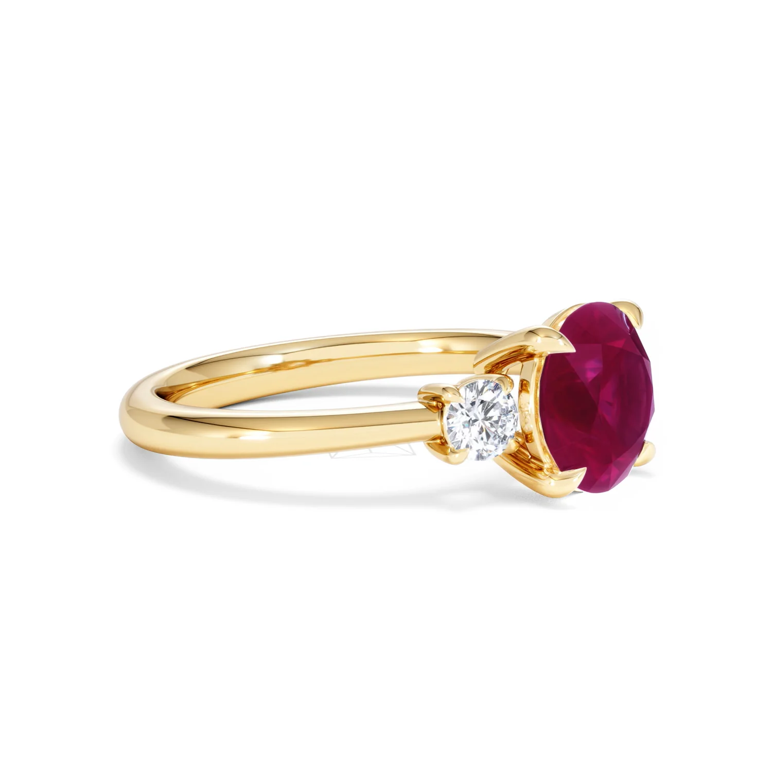 Solene 2.00ct Round Cut Lab Ruby and Lab Diamond 3 Stone Engagement Ring in 18K Yellow Gold - Image 21
