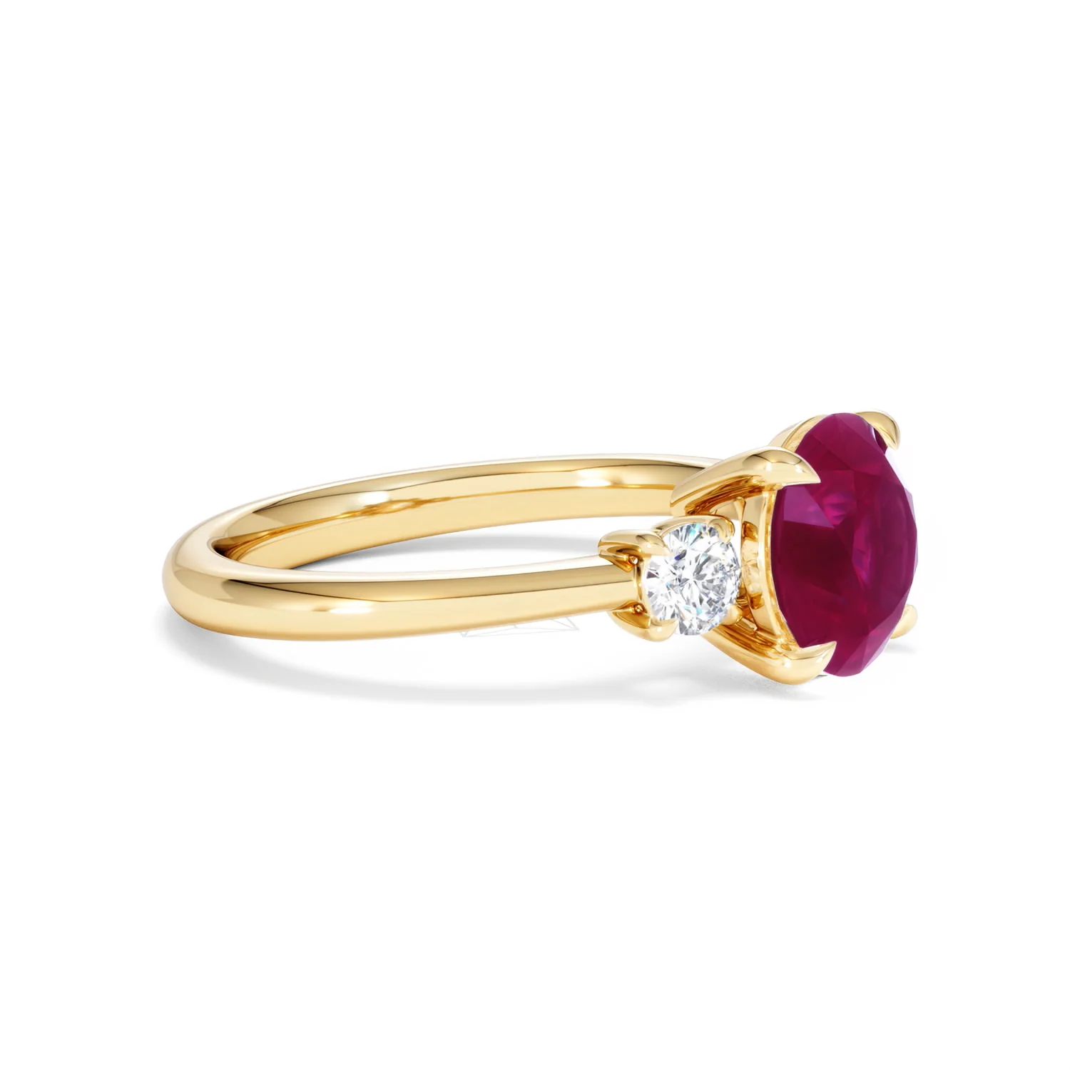 Solene 2.00ct Round Cut Lab Ruby and Lab Diamond 3 Stone Engagement Ring in 18K Yellow Gold - Image 22