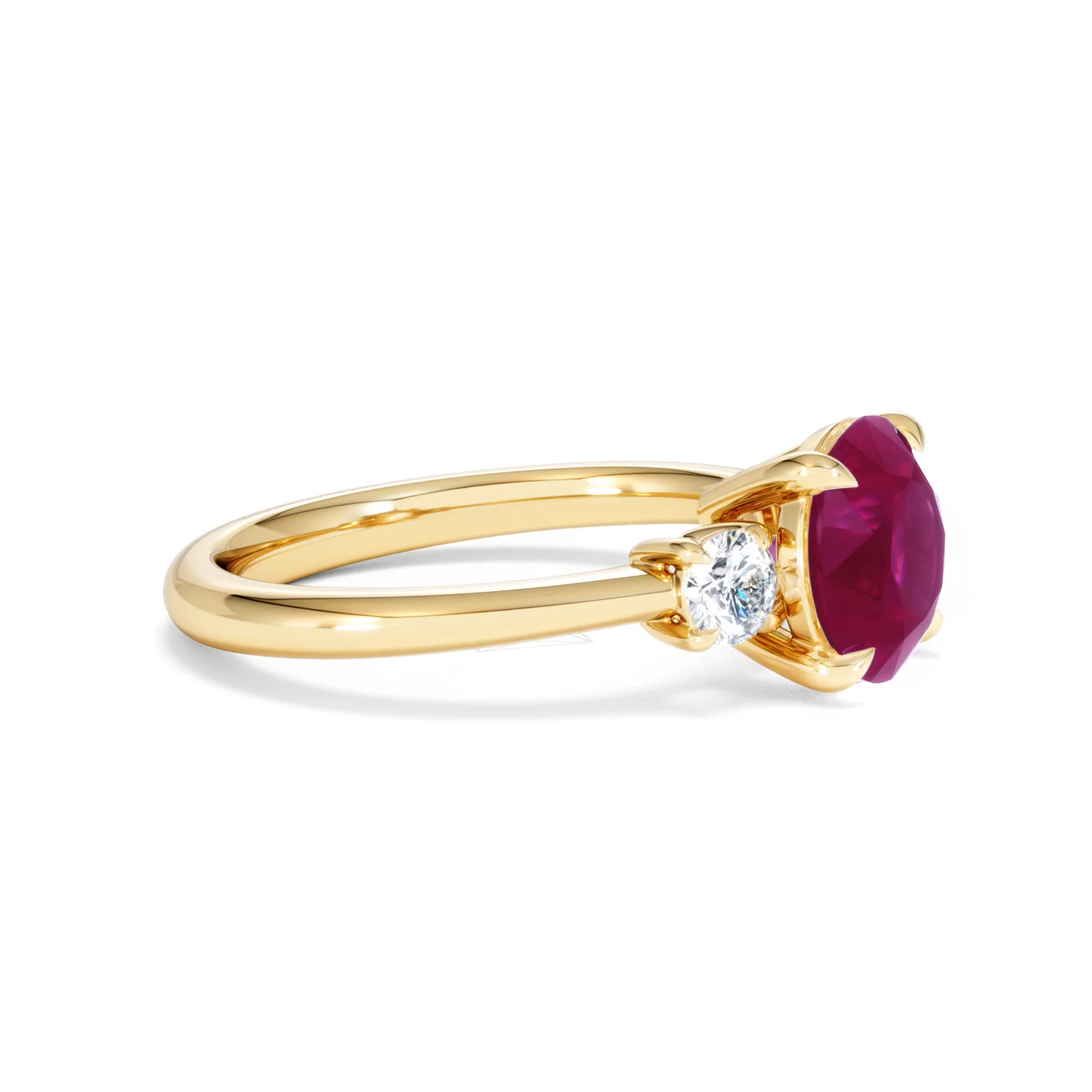 Solene 2.00ct Round Cut Lab Ruby and Lab Diamond 3 Stone Engagement Ring in 18K Yellow Gold - Image 23