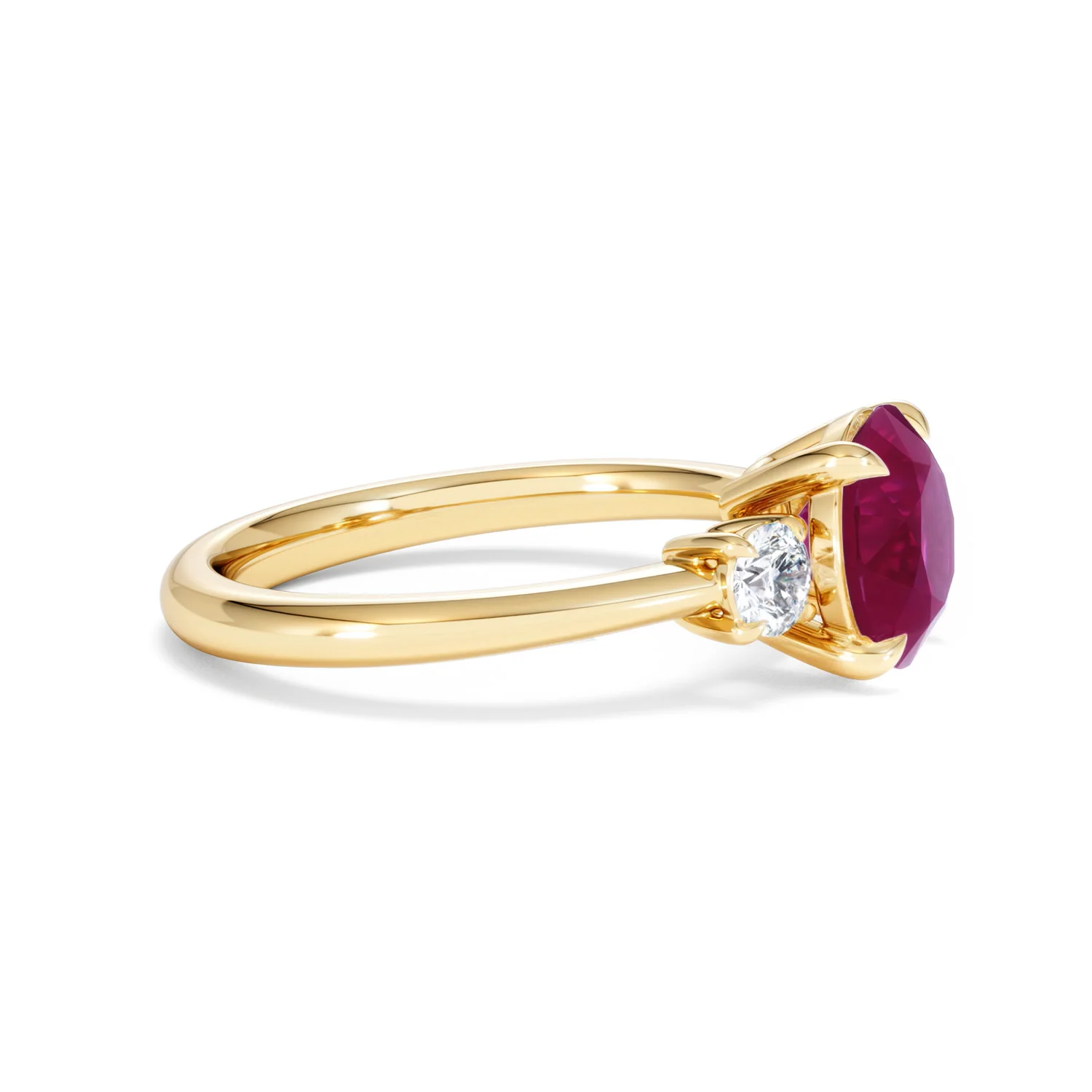 Solene 2.00ct Round Cut Lab Ruby and Lab Diamond 3 Stone Engagement Ring in 18K Yellow Gold - Image 25
