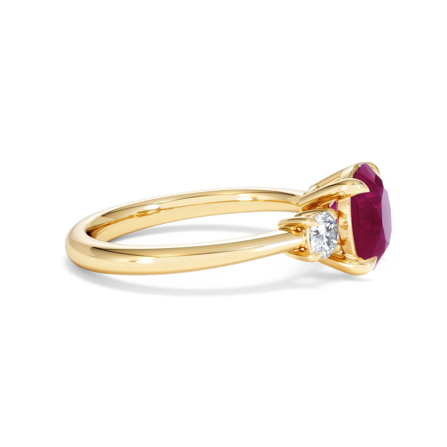 Solene 2.00ct Round Cut Lab Ruby and Lab Diamond 3 Stone Engagement Ring in 18K Yellow Gold - Image 26
