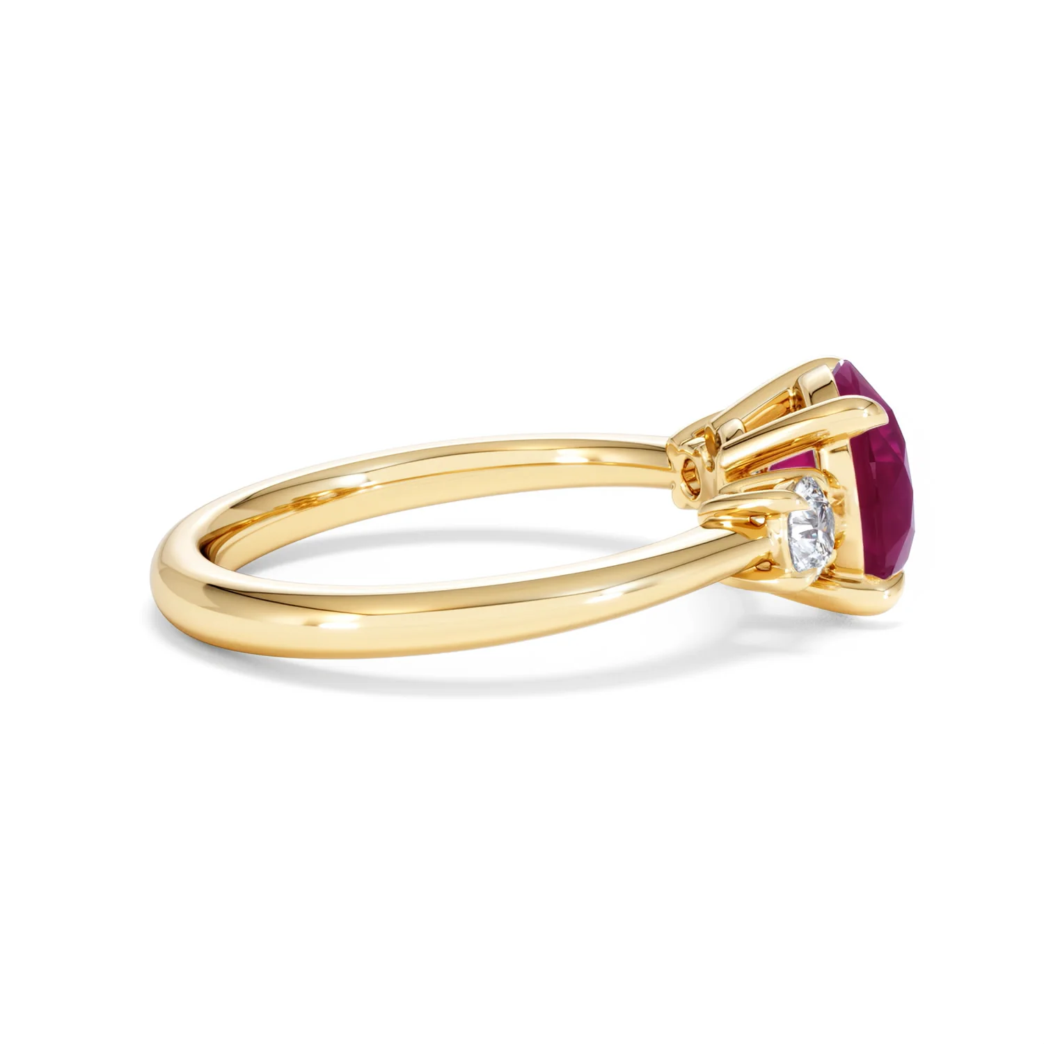 Solene 2.00ct Round Cut Lab Ruby and Lab Diamond 3 Stone Engagement Ring in 18K Yellow Gold - Image 30
