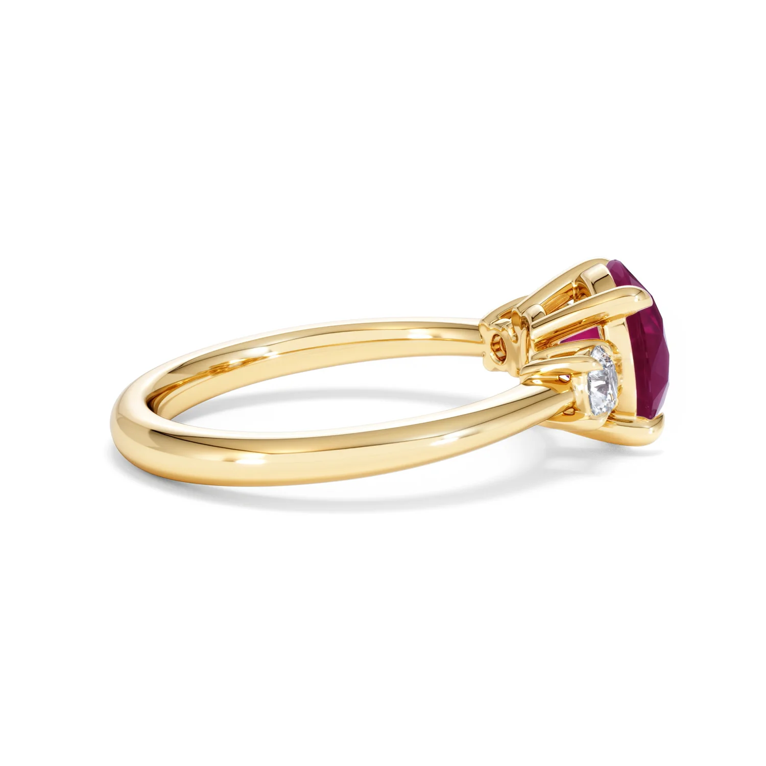 Solene 2.00ct Round Cut Lab Ruby and Lab Diamond 3 Stone Engagement Ring in 18K Yellow Gold - Image 31