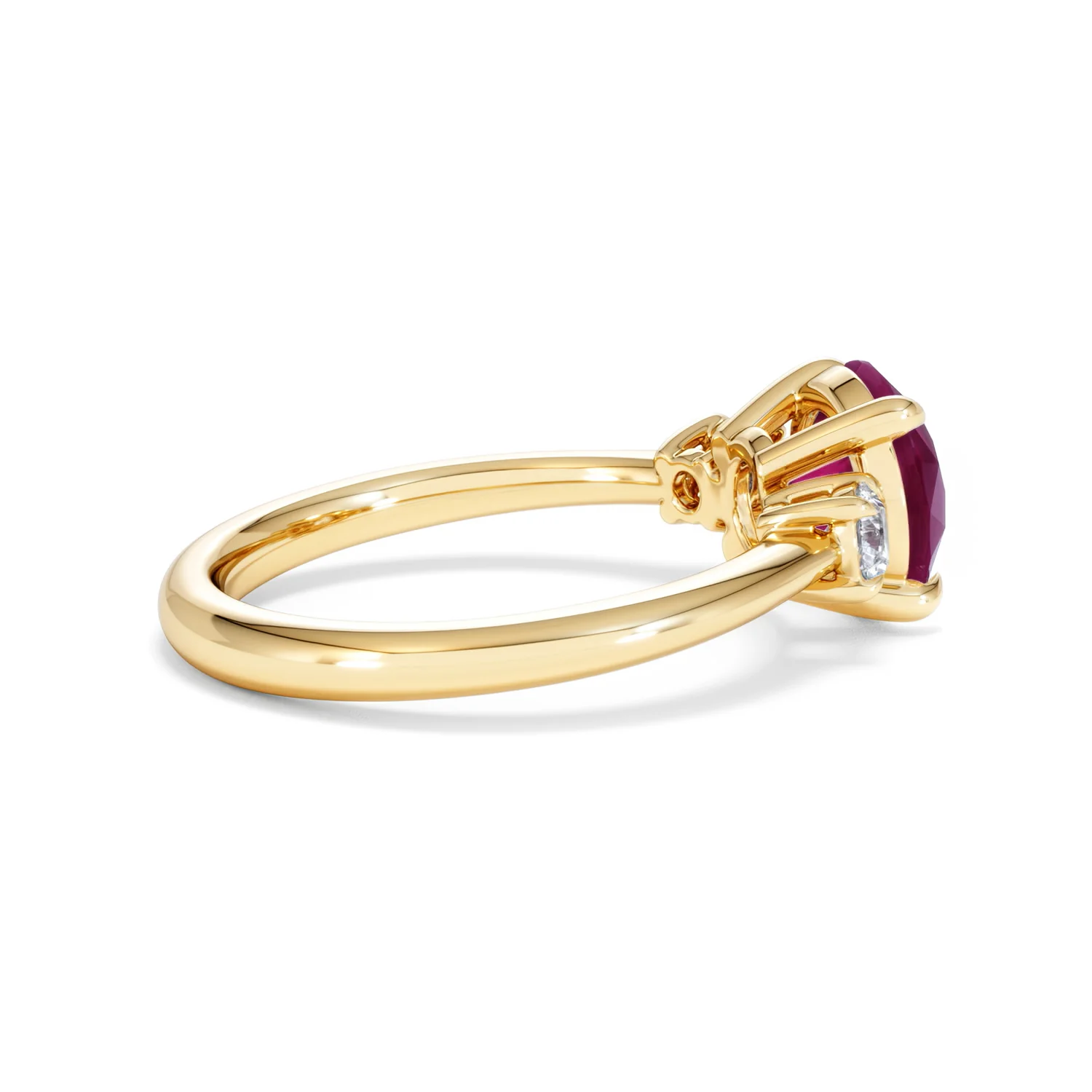 Solene 2.00ct Round Cut Lab Ruby and Lab Diamond 3 Stone Engagement Ring in 18K Yellow Gold - Image 33