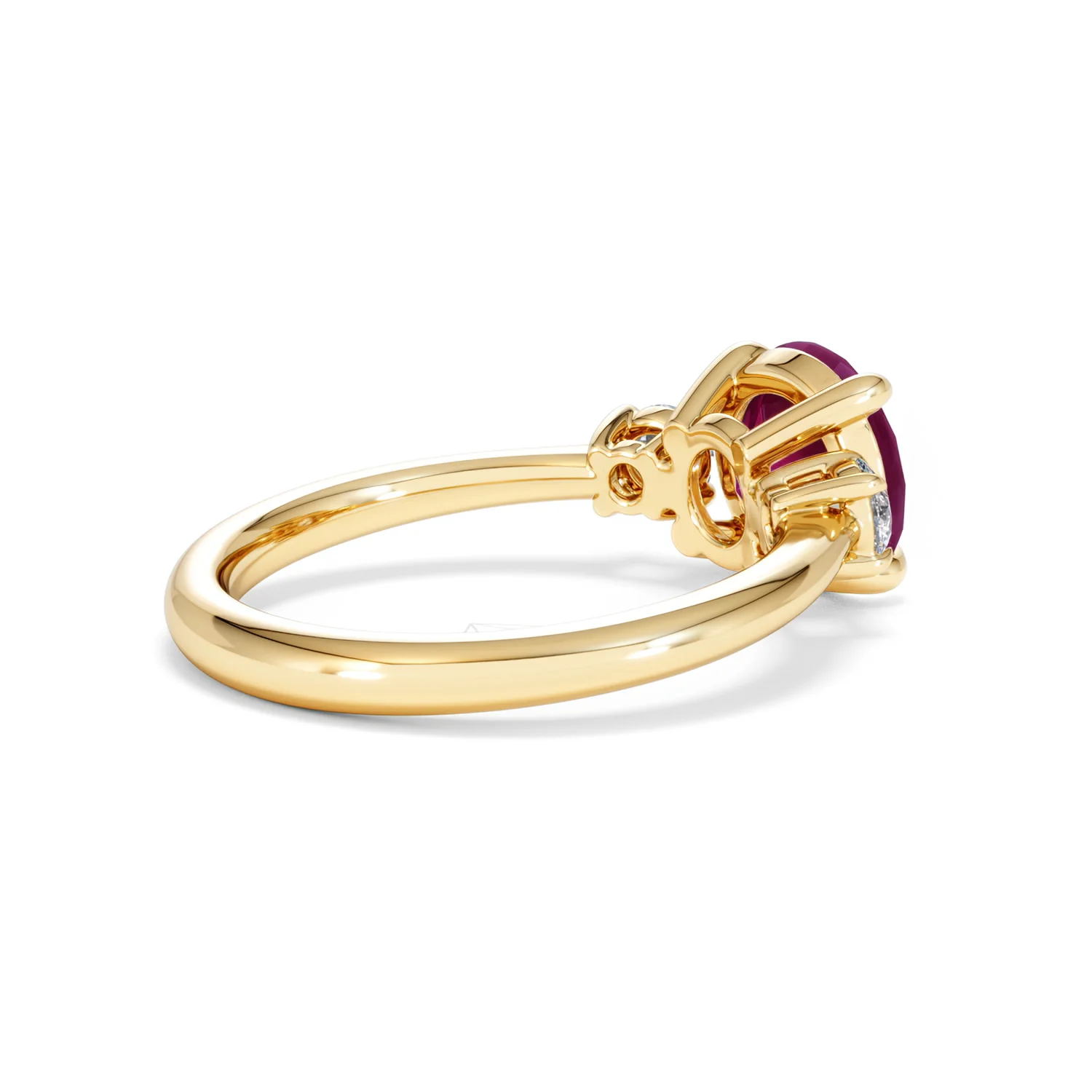 Solene 2.00ct Round Cut Lab Ruby and Lab Diamond 3 Stone Engagement Ring in 18K Yellow Gold - Image 37
