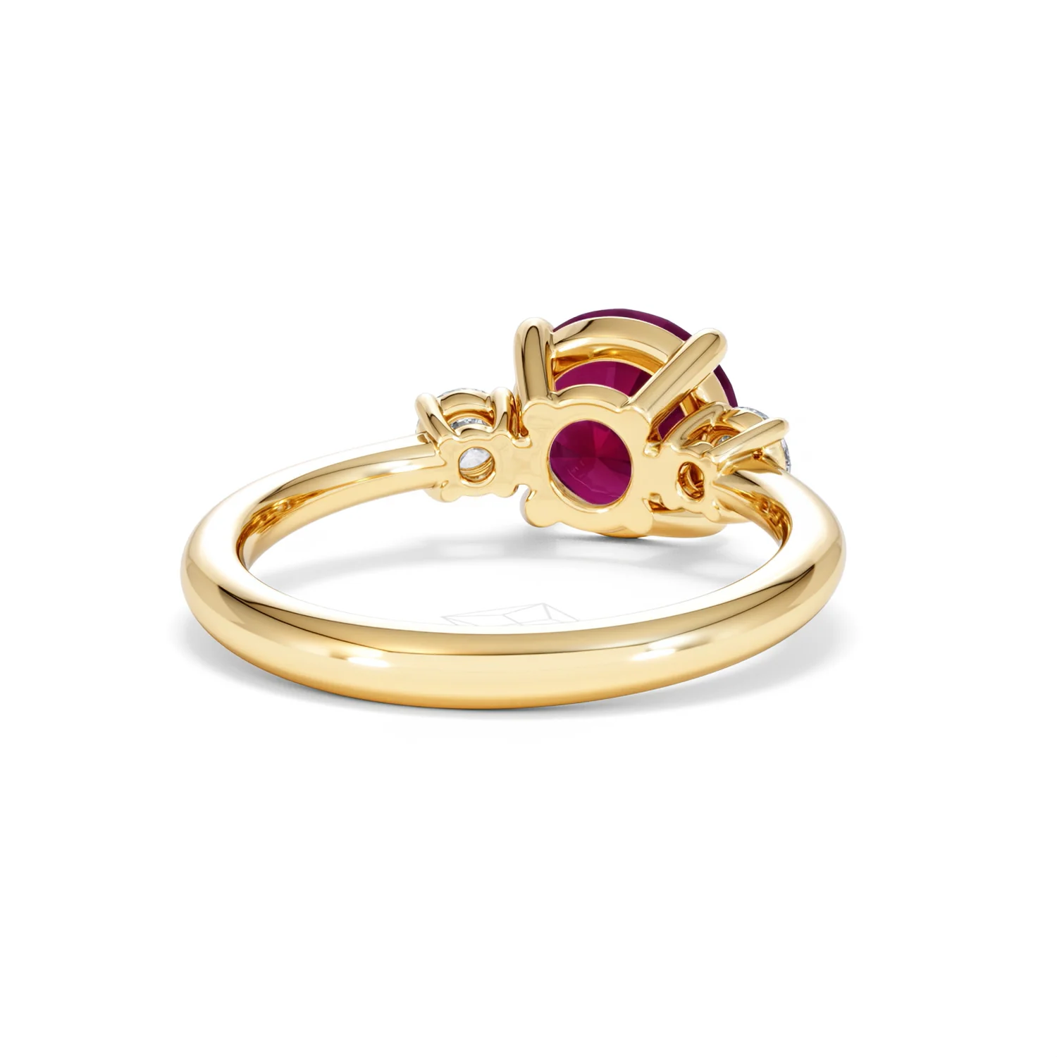 Solene 2.00ct Round Cut Lab Ruby and Lab Diamond 3 Stone Engagement Ring in 18K Yellow Gold - Image 45