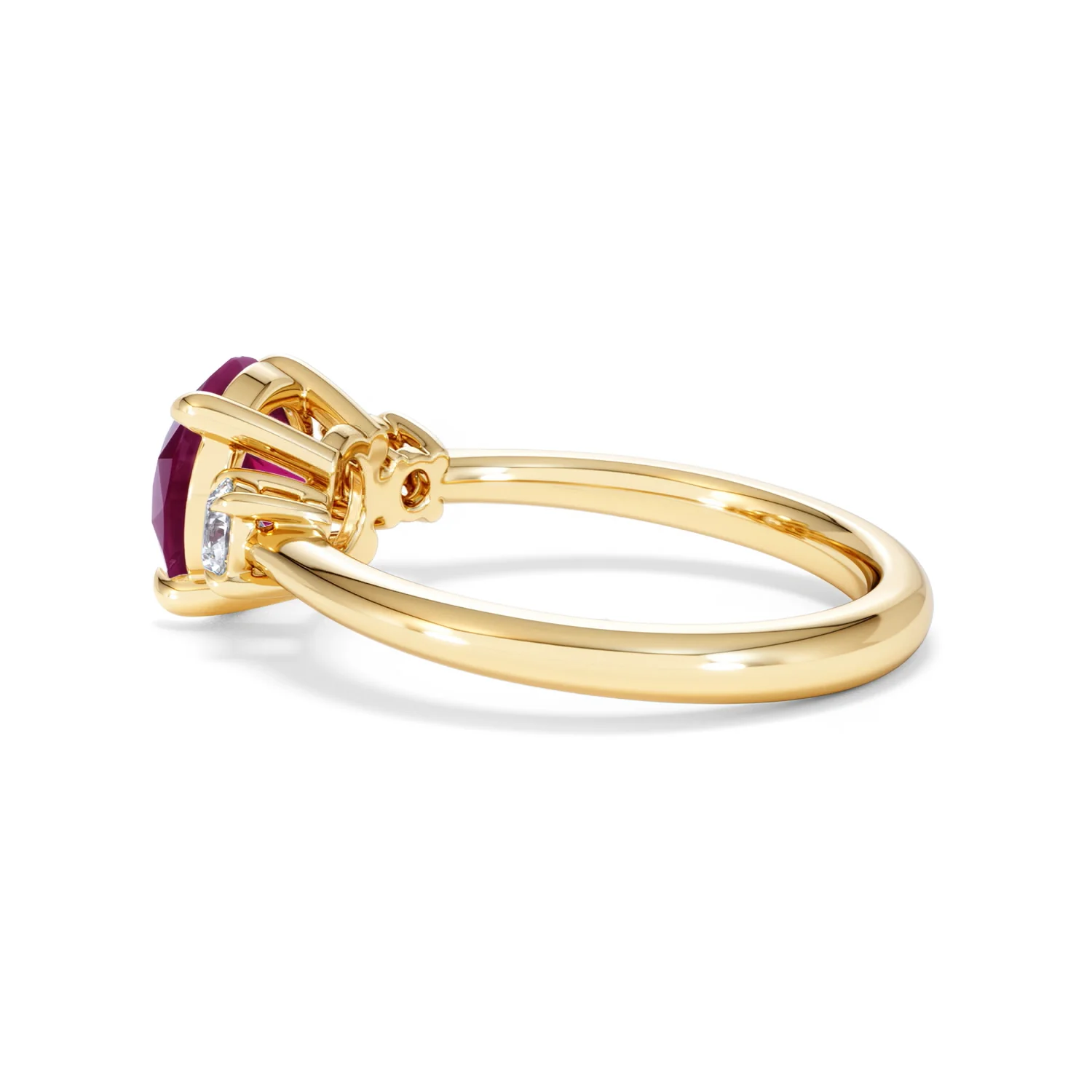 Solene 2.00ct Round Cut Lab Ruby and Lab Diamond 3 Stone Engagement Ring in 18K Yellow Gold - Image 64