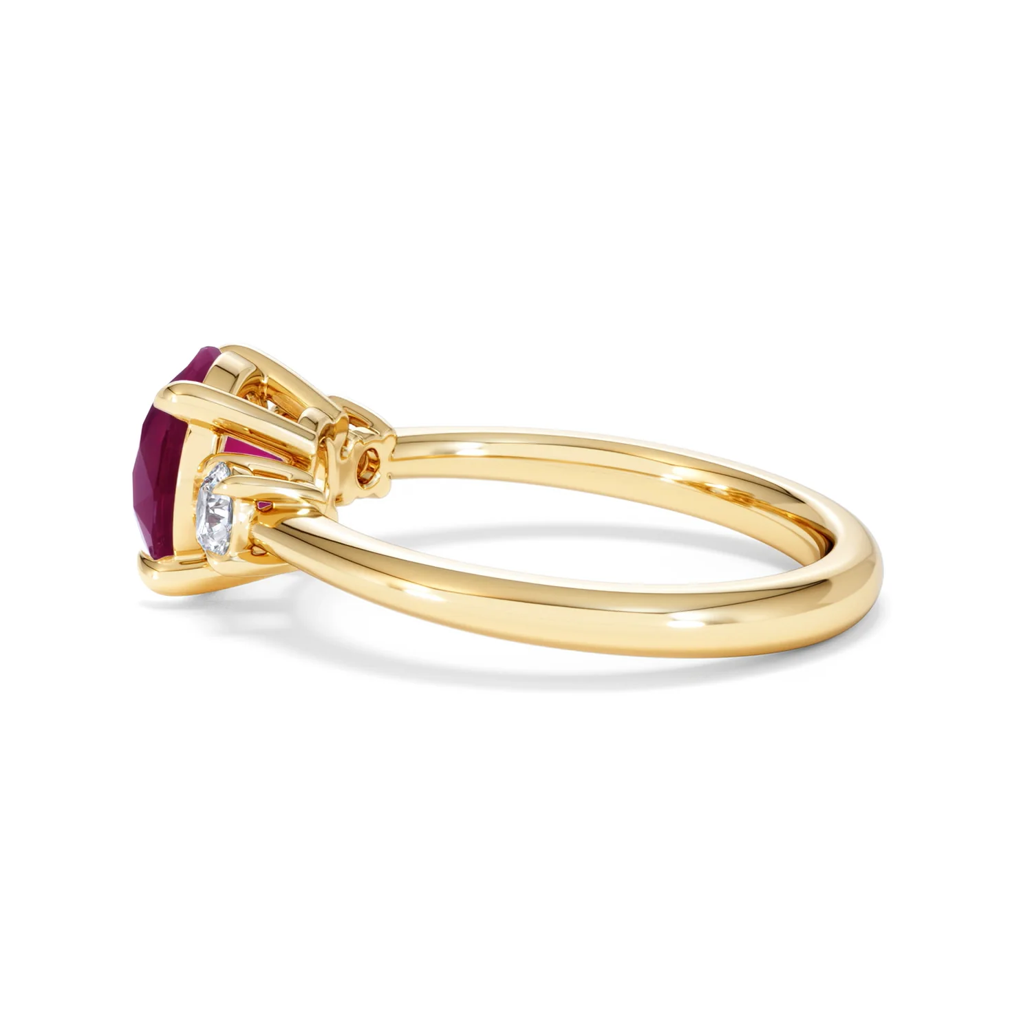 Solene 2.00ct Round Cut Lab Ruby and Lab Diamond 3 Stone Engagement Ring in 18K Yellow Gold - Image 66