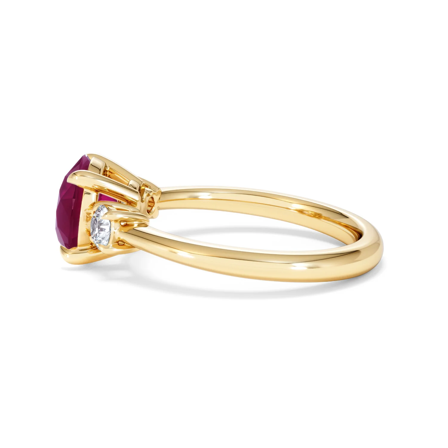 Solene 2.00ct Round Cut Lab Ruby and Lab Diamond 3 Stone Engagement Ring in 18K Yellow Gold - Image 68