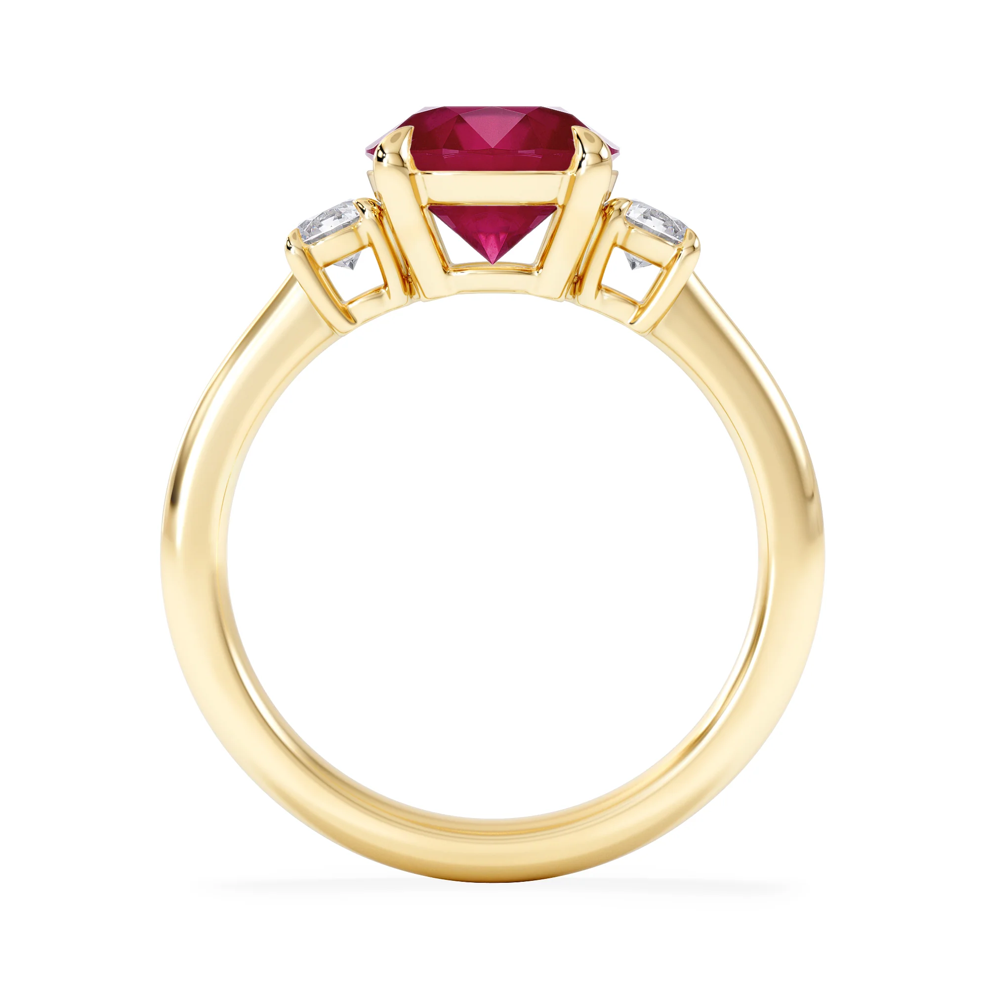 Solene 2.00ct Round Cut Lab Ruby and Lab Diamond 3 Stone Engagement Ring in 18K Yellow Gold - Image 7