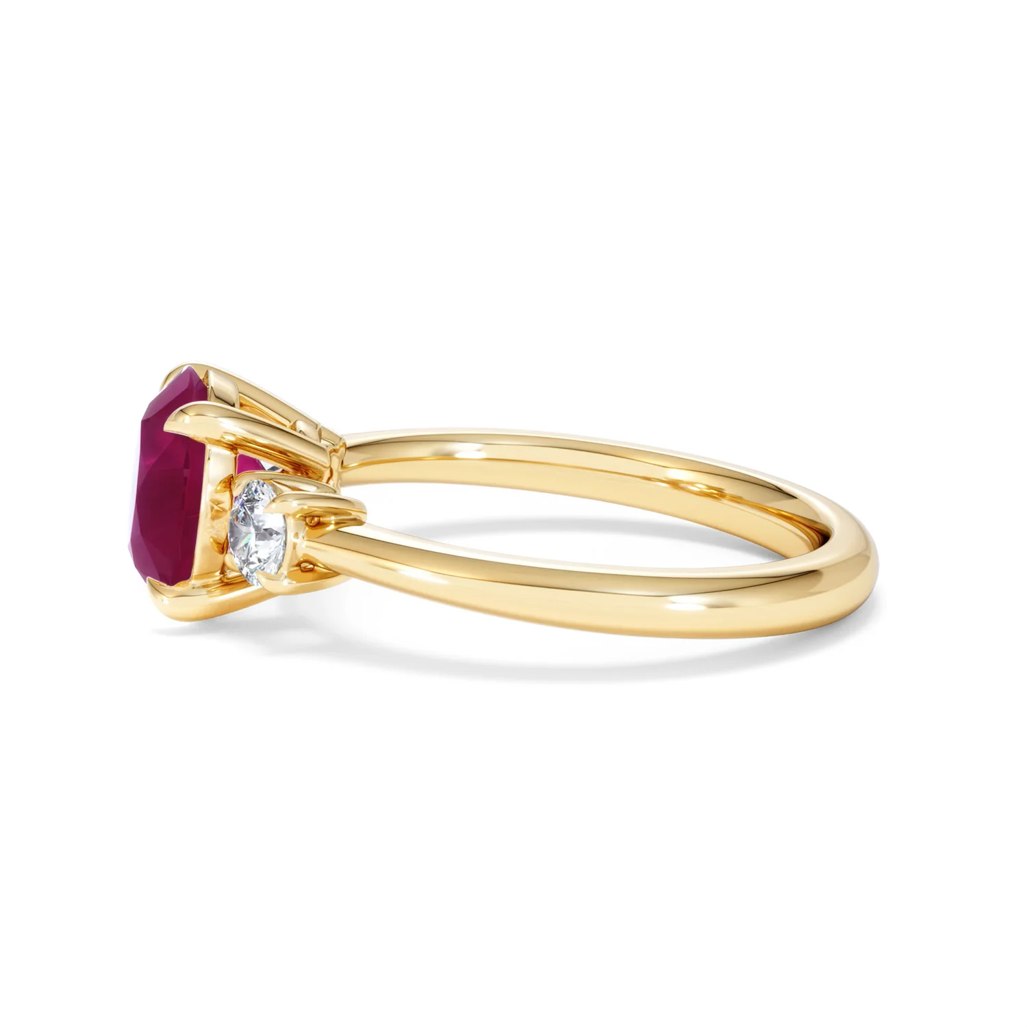 Solene 2.00ct Round Cut Lab Ruby and Lab Diamond 3 Stone Engagement Ring in 18K Yellow Gold - Image 70