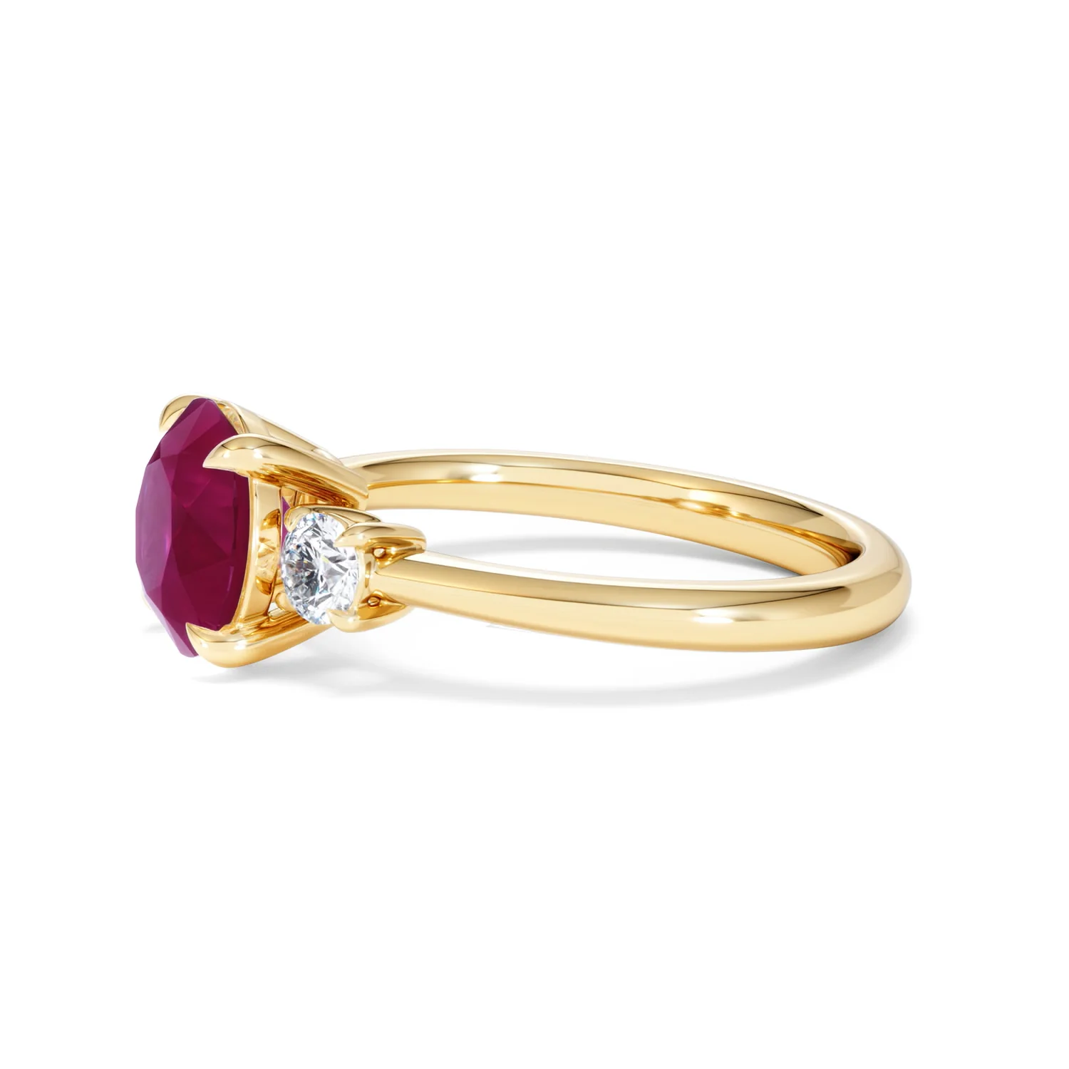 Solene 2.00ct Round Cut Lab Ruby and Lab Diamond 3 Stone Engagement Ring in 18K Yellow Gold - Image 73