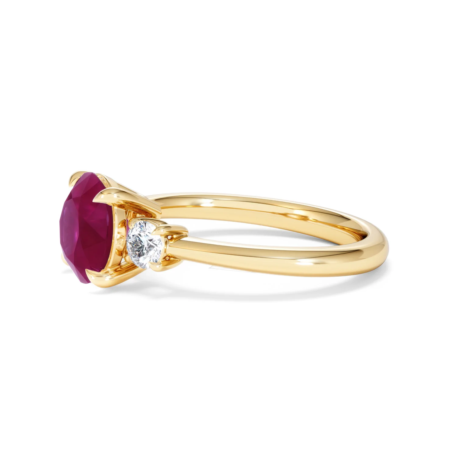 Solene 2.00ct Round Cut Lab Ruby and Lab Diamond 3 Stone Engagement Ring in 18K Yellow Gold - Image 74