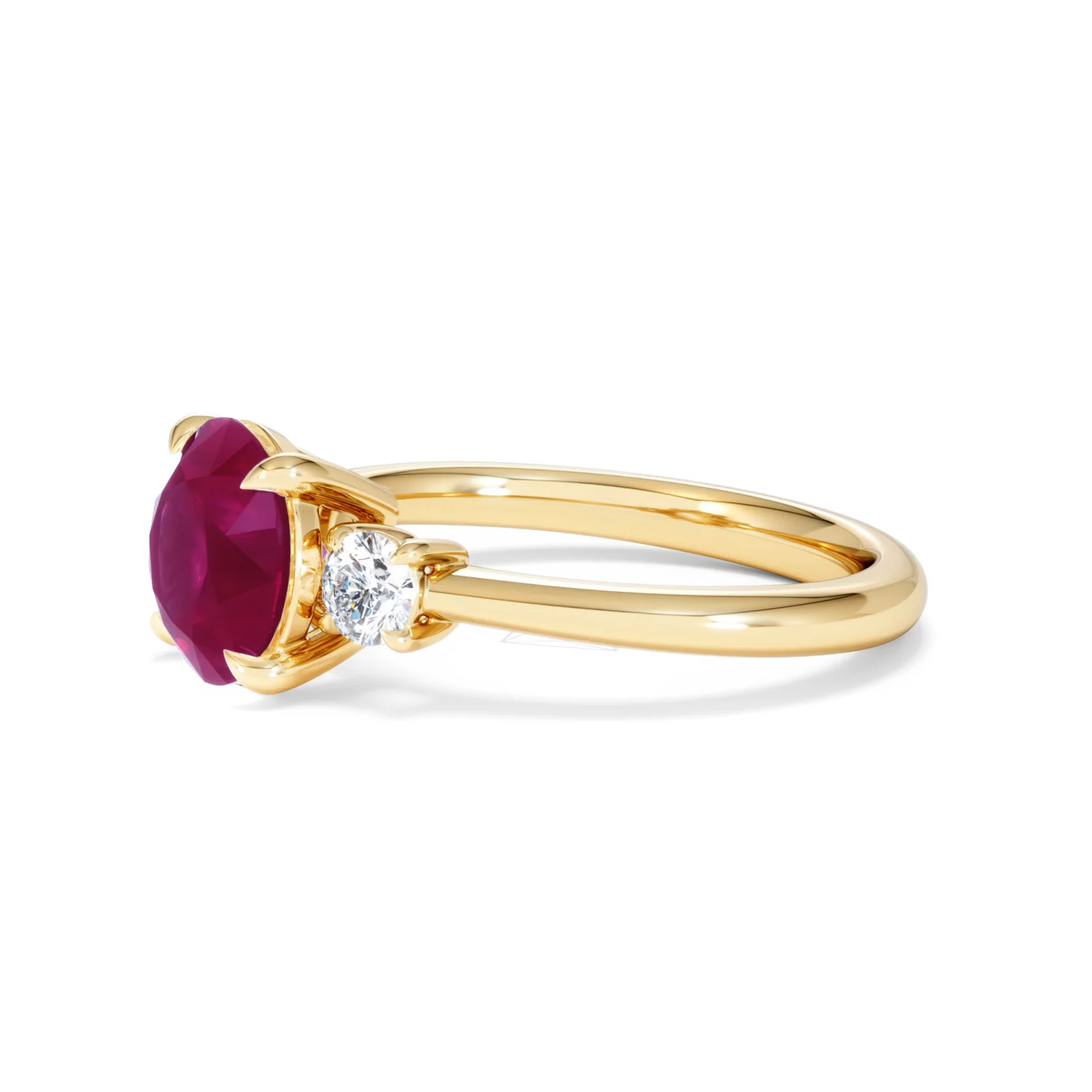 Solene 2.00ct Round Cut Lab Ruby and Lab Diamond 3 Stone Engagement Ring in 18K Yellow Gold - Image 75