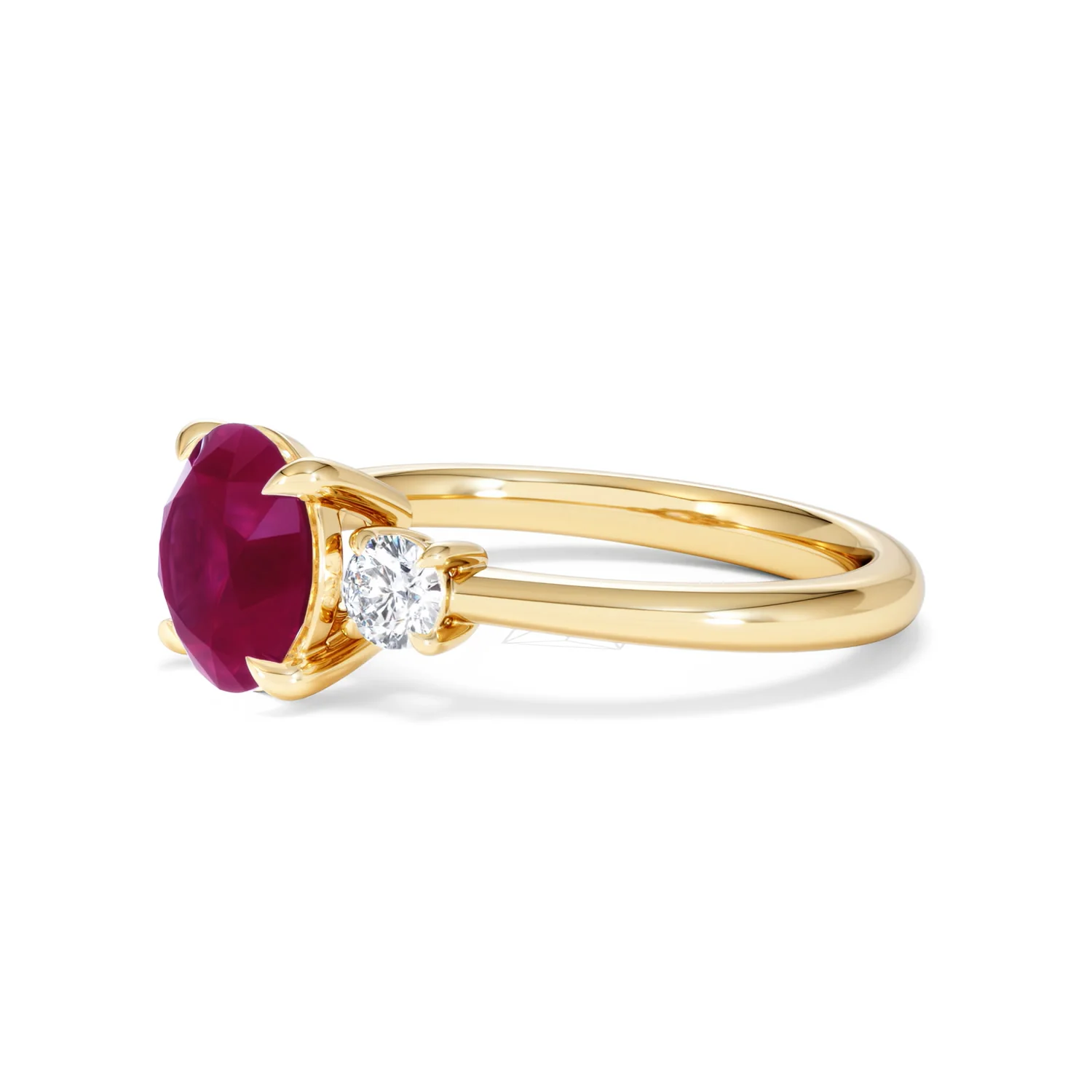 Solene 2.00ct Round Cut Lab Ruby and Lab Diamond 3 Stone Engagement Ring in 18K Yellow Gold - Image 76