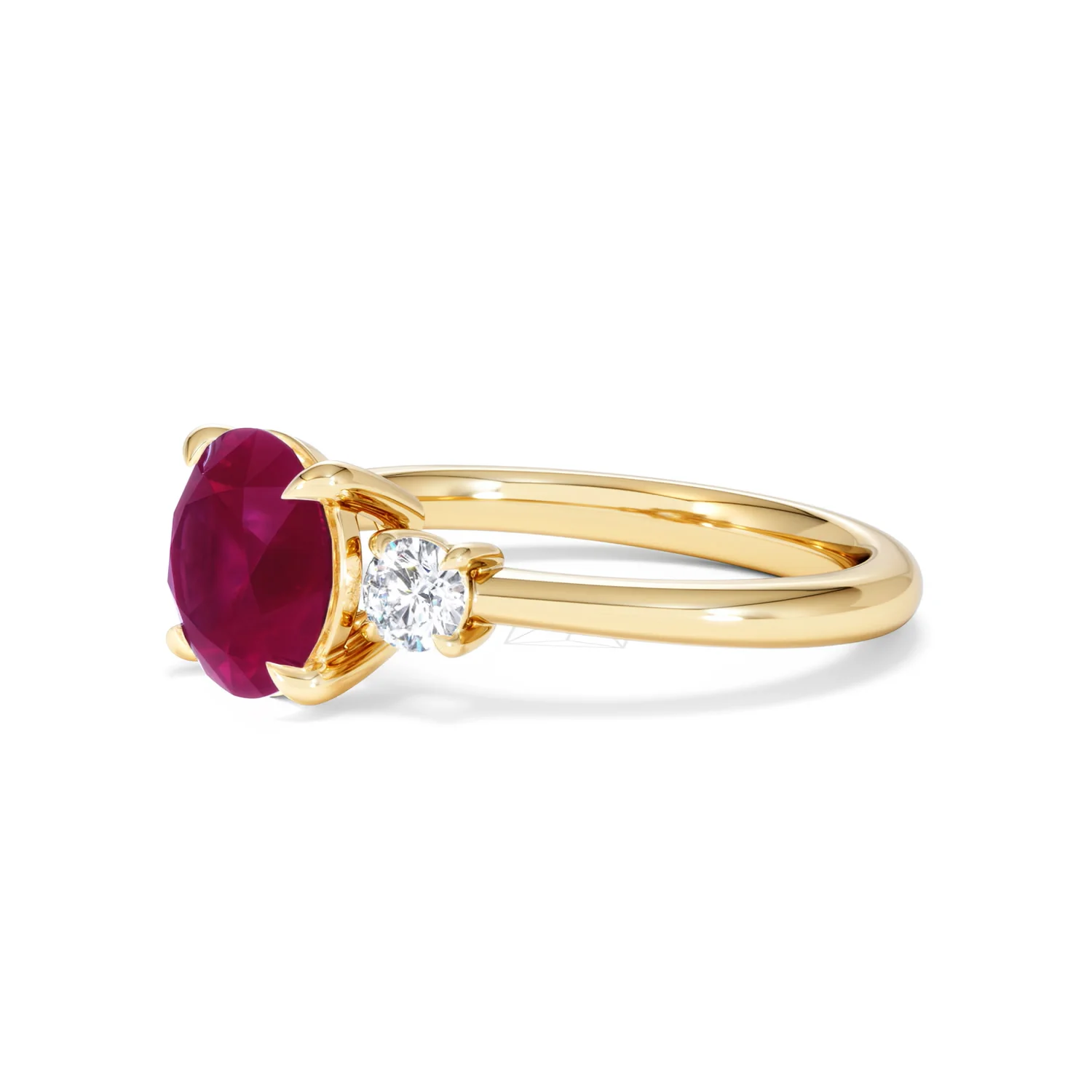Solene 2.00ct Round Cut Lab Ruby and Lab Diamond 3 Stone Engagement Ring in 18K Yellow Gold - Image 77