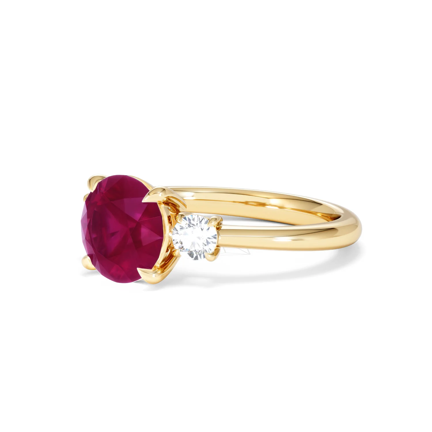 Solene 2.00ct Round Cut Lab Ruby and Lab Diamond 3 Stone Engagement Ring in 18K Yellow Gold - Image 80