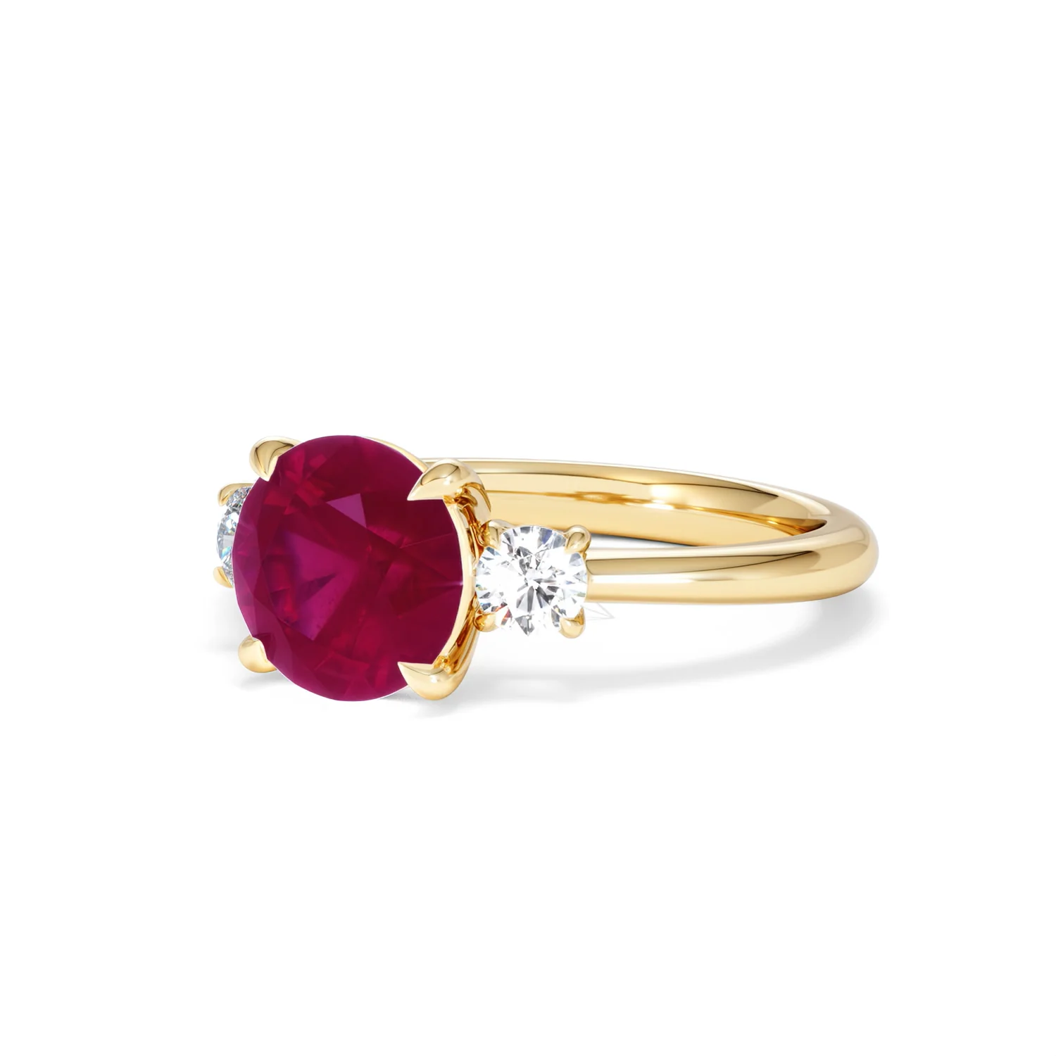 Solene 2.00ct Round Cut Lab Ruby and Lab Diamond 3 Stone Engagement Ring in 18K Yellow Gold - Image 82