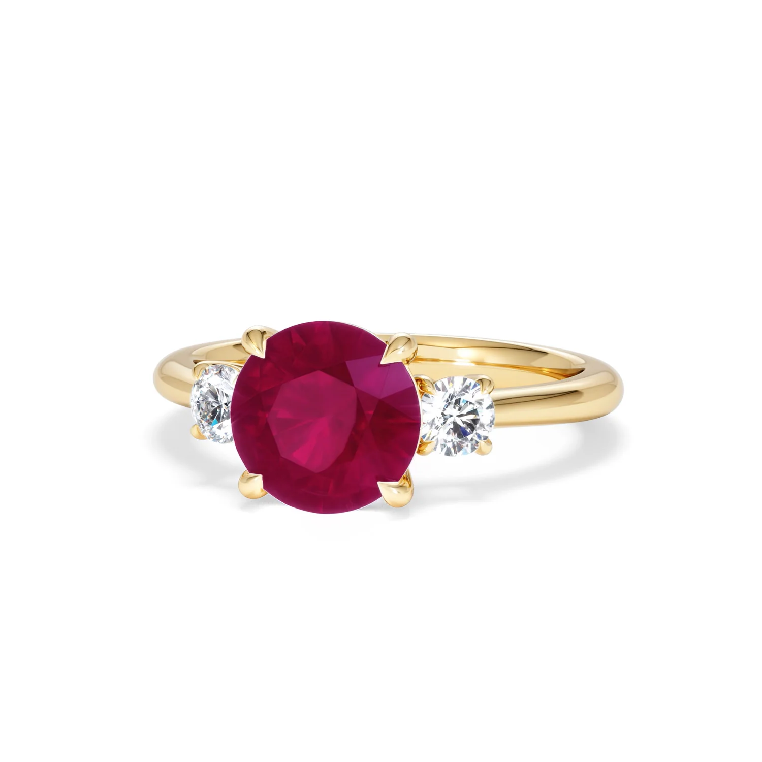Solene 2.00ct Round Cut Lab Ruby and Lab Diamond 3 Stone Engagement Ring in 18K Yellow Gold - Image 86